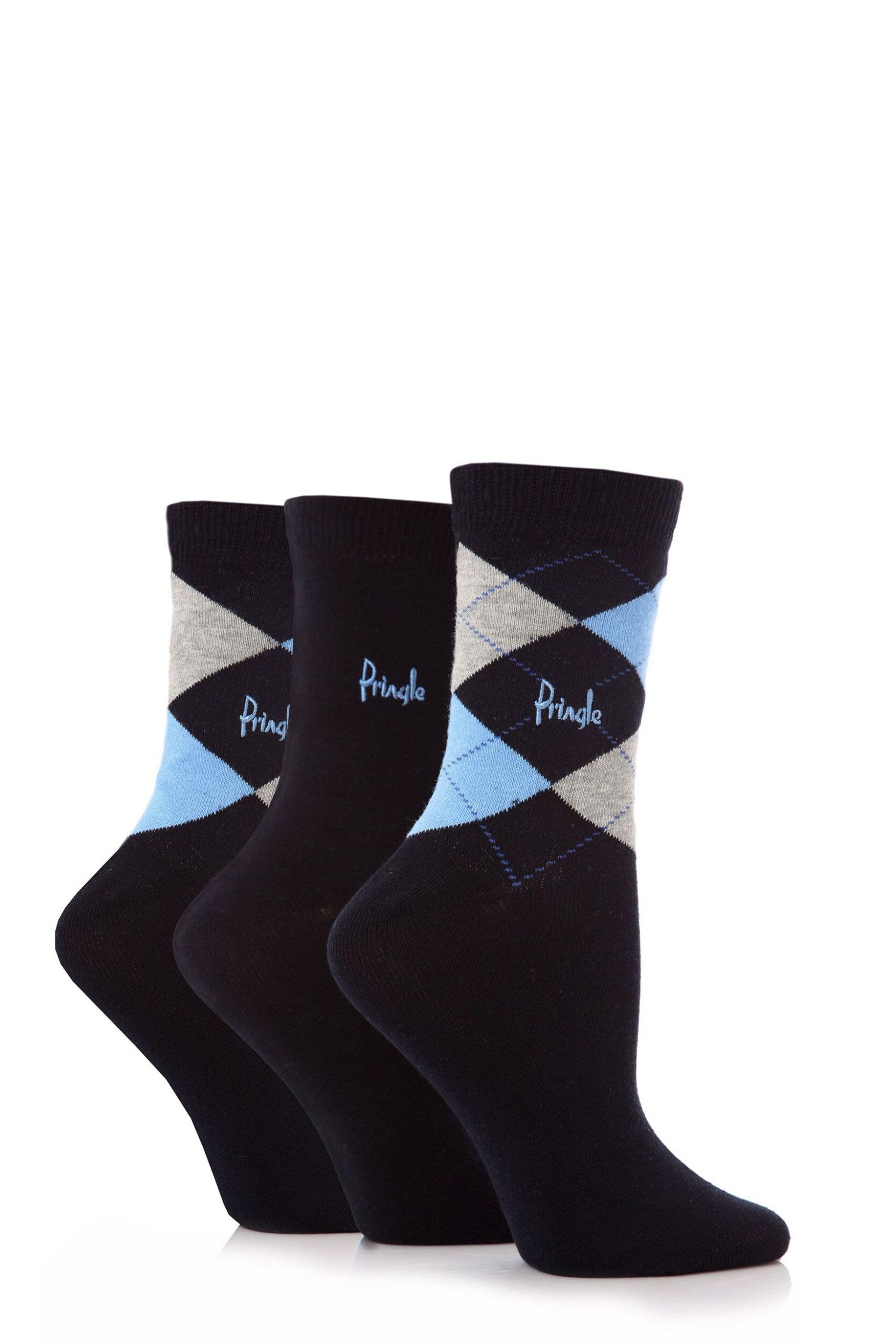 3 Pair Navy Louise Argyle Cotton Socks Ladies 4-8 Ladies - Pringle