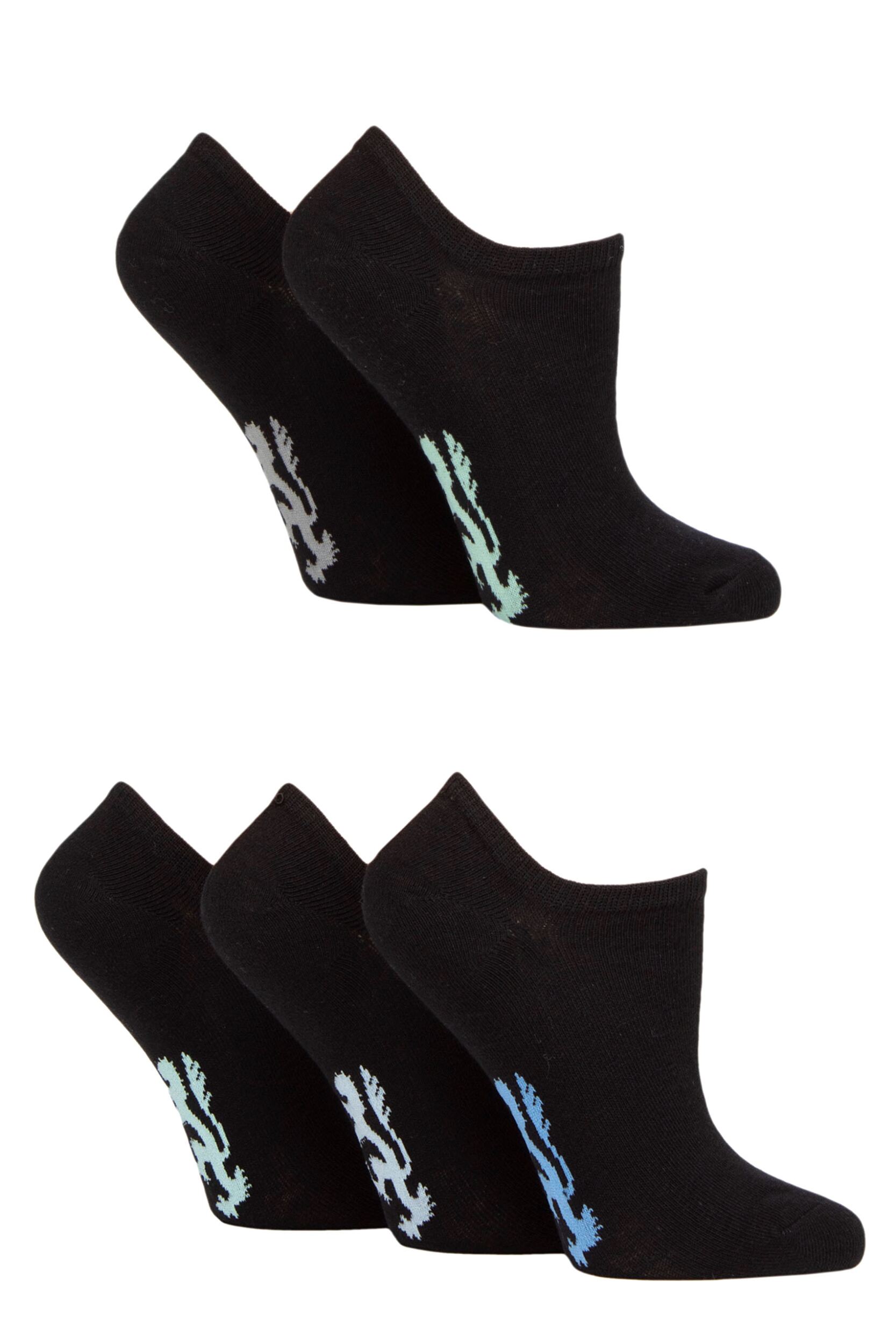 Women's 5 Pair Pringle Plain Cotton Trainer Socks Black 4-8 Ladies