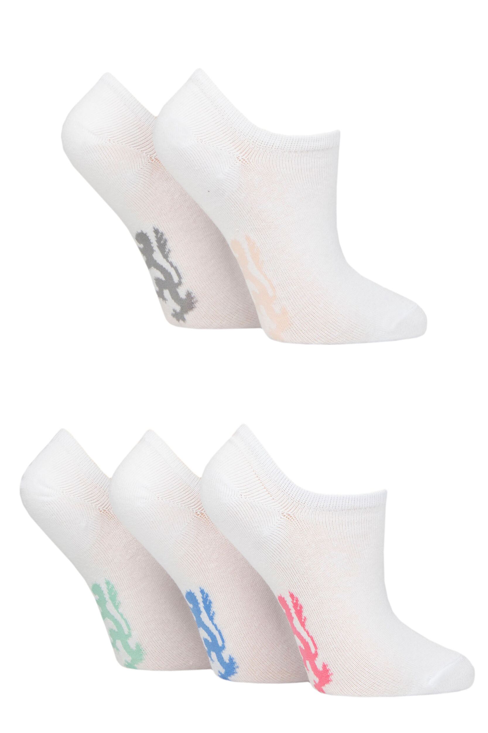 Women's 5 Pair Pringle Plain Cotton Trainer Socks White 4-8 Ladies