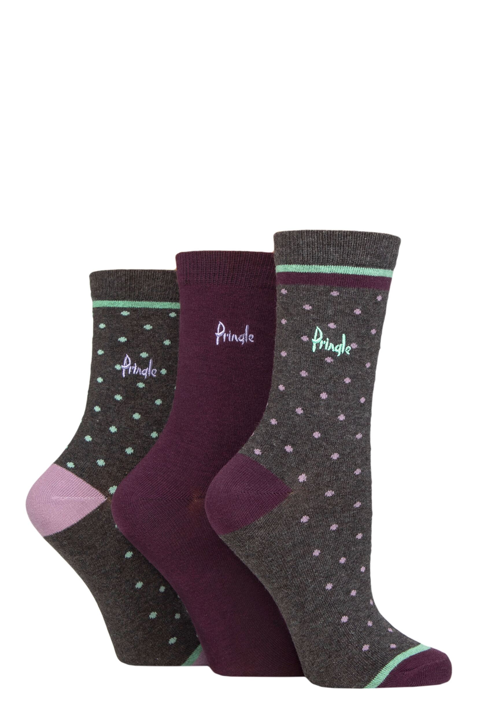 Women's 3 Pair Pringle Patterned Cotton and Recycled Polyester Socks Small Polka Dot Charcoal 4-8 Ladies