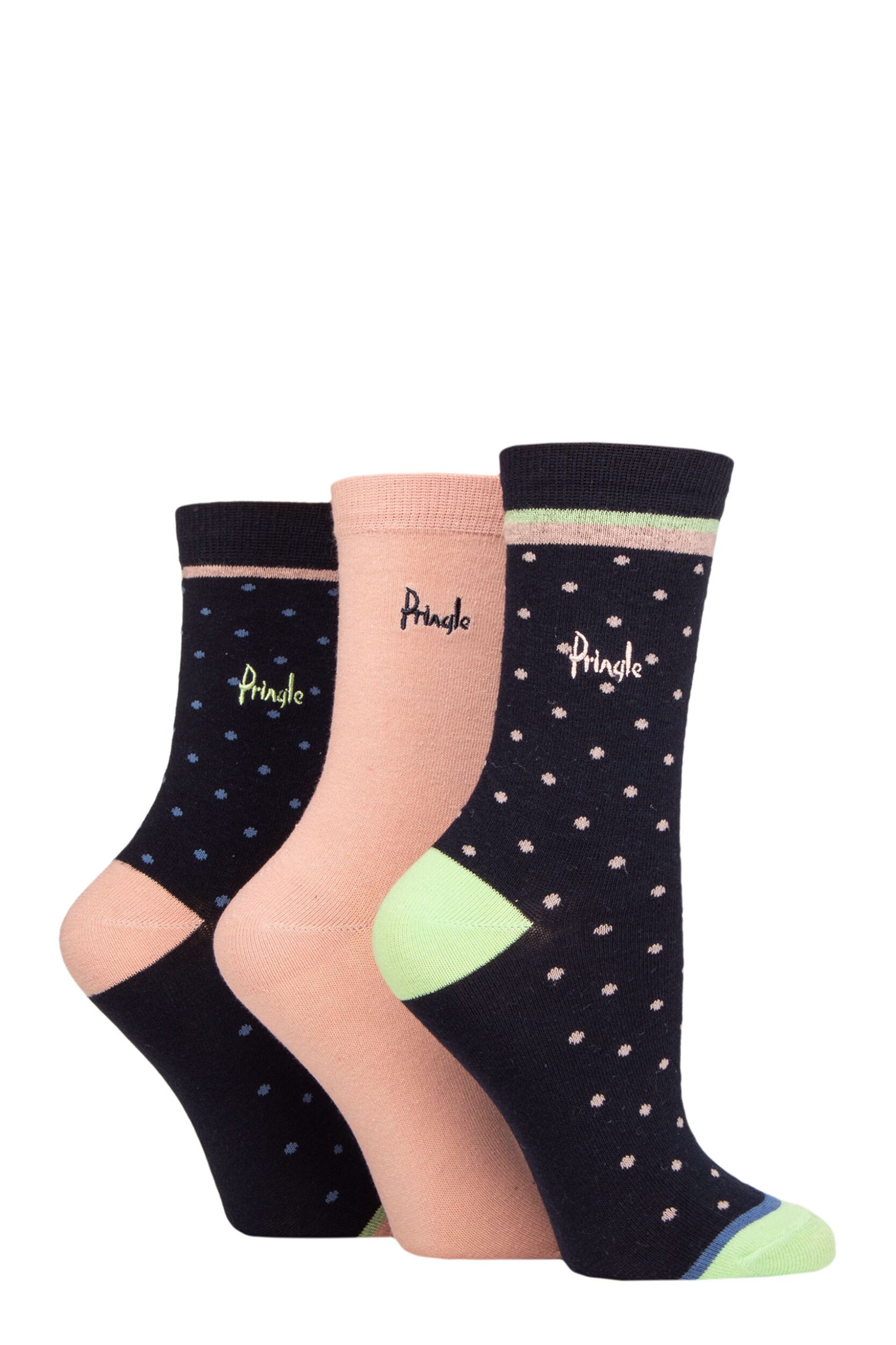 Women's 3 Pair Pringle Patterned Cotton and Recycled Polyester Socks Small  Polka Dot Navy 4-8 Ladies