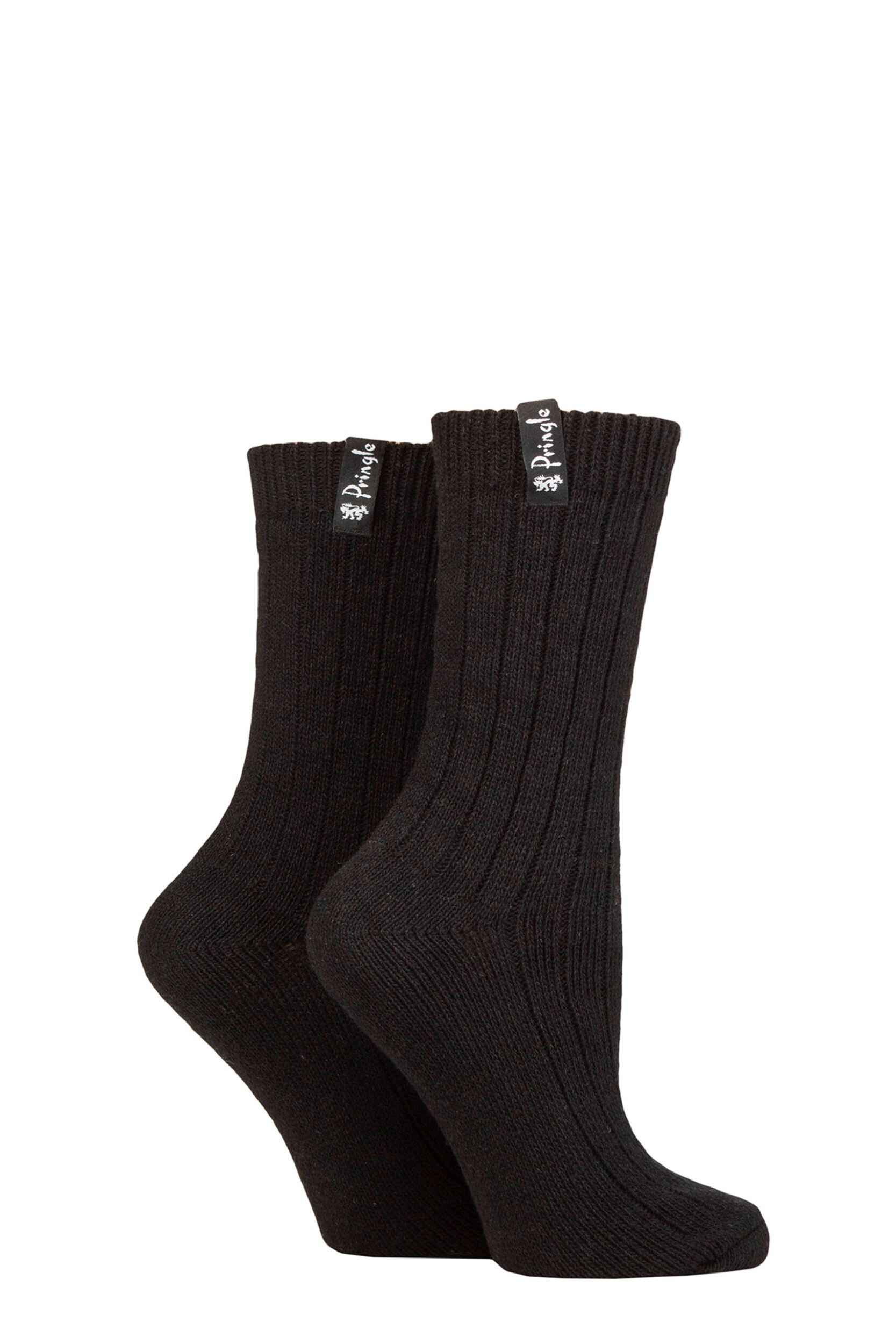 Women's 2 Pair Pringle Classic Boot Socks Black UK 4-8