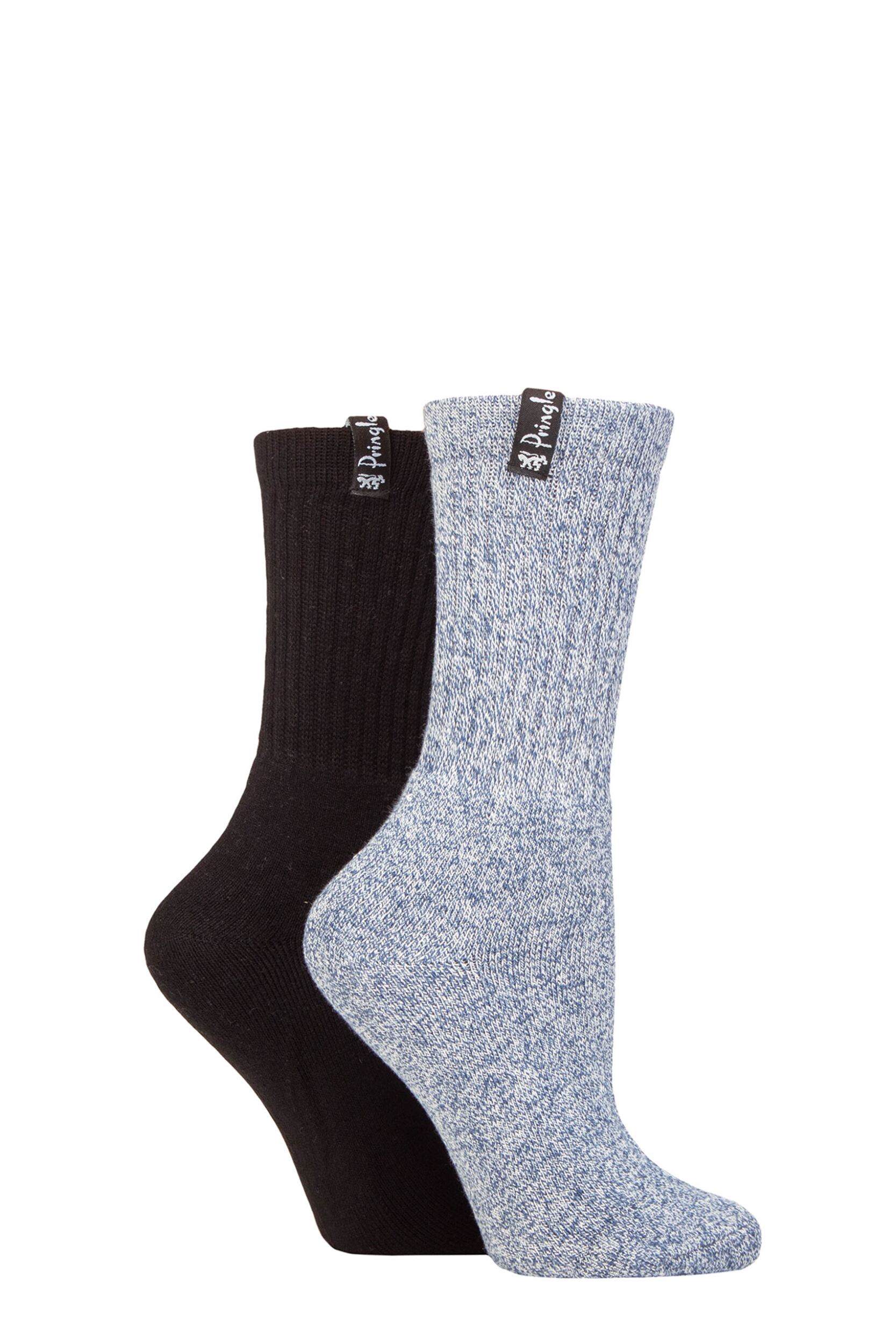 Women's 2 Pair Pringle Cushioned Cotton Boot Socks Denim / Black UK 4-8
