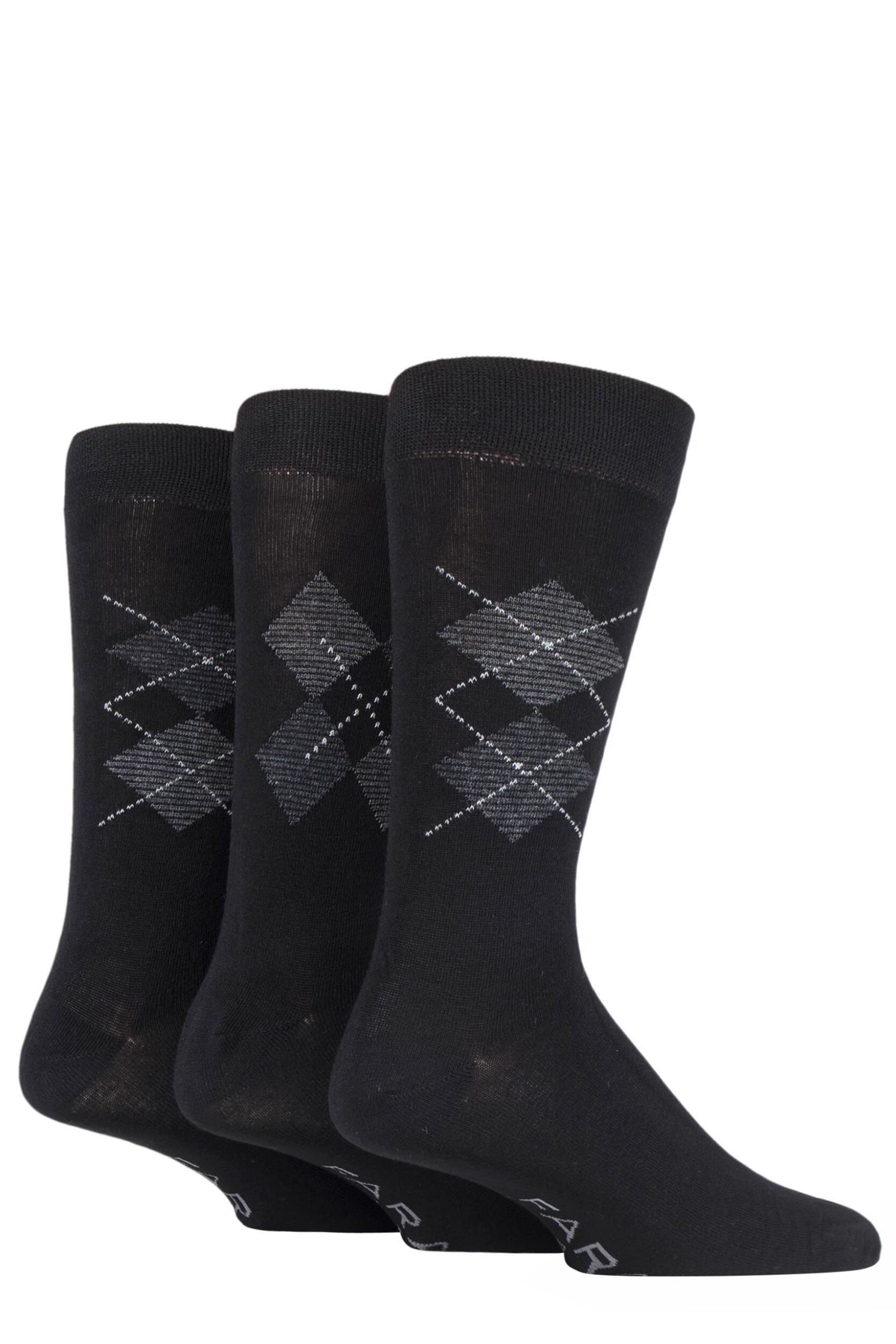 3 Pair Black  /  Charcoal Luxury Bamboo Argyle Socks Men's 6-11 Mens - Farah