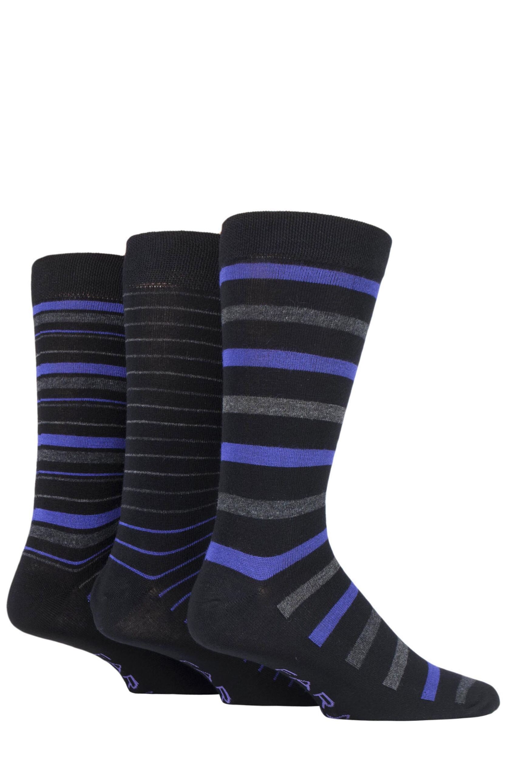 3 Pair Black  /  Purple Luxury Bamboo Stripe Socks Men's 6-11 Mens - Farah
