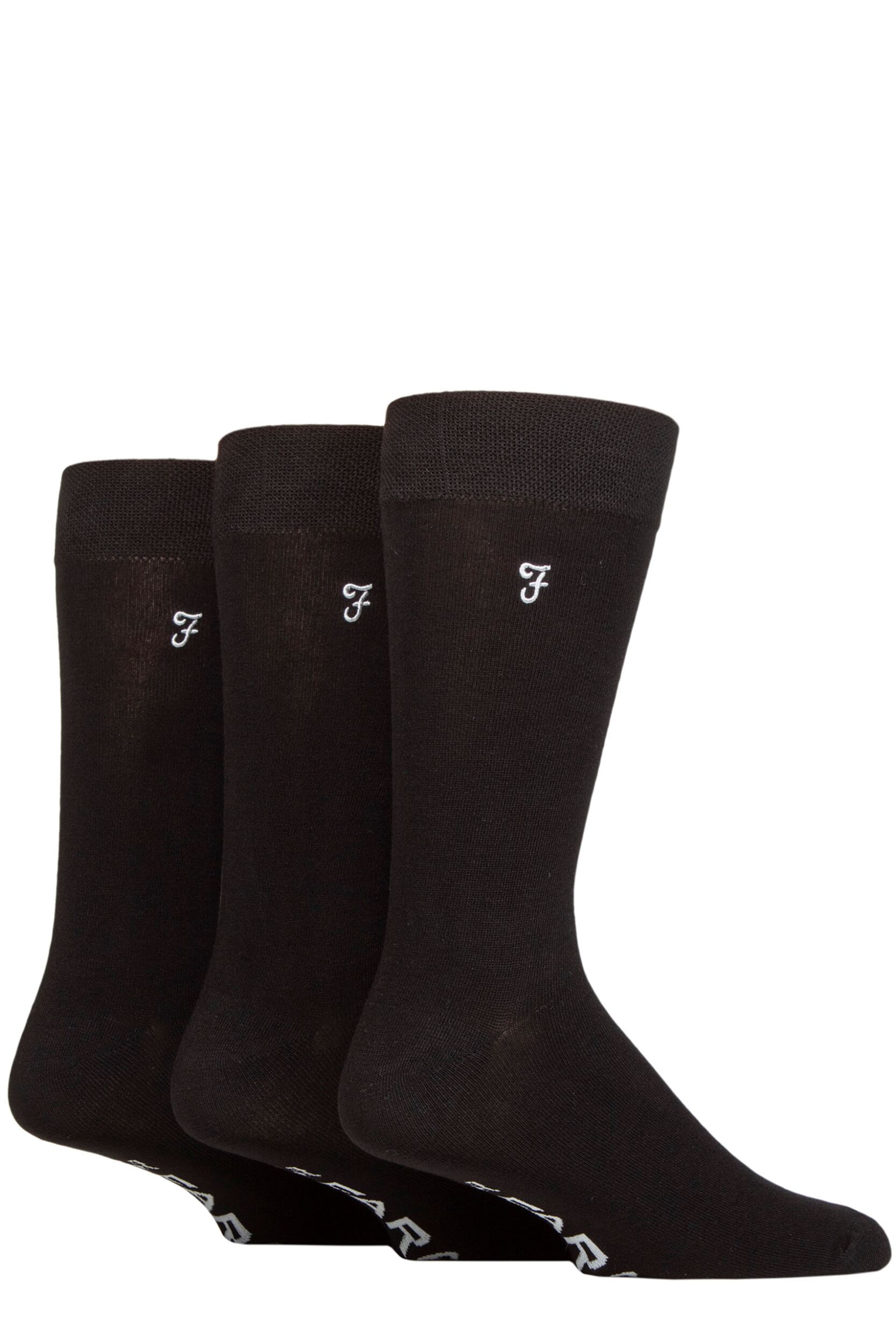 3 Pair Black  /  Charcoal Luxury Bamboo Plain Socks Men's 6-11 Mens - Farah