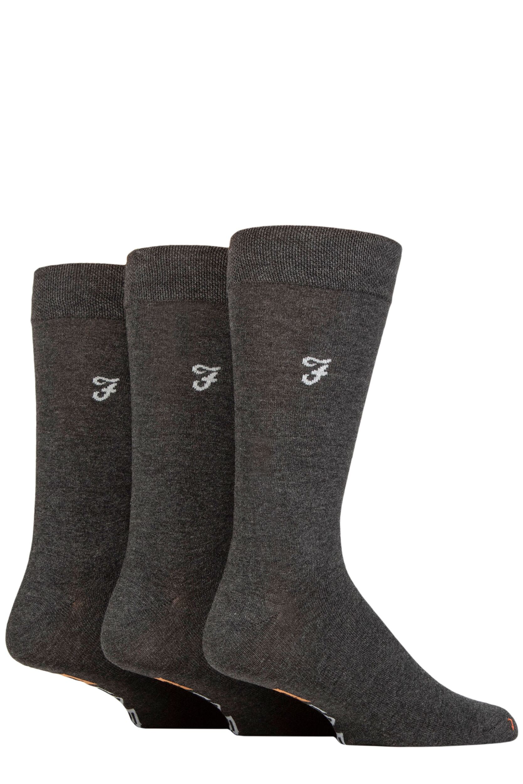 3 Pair Charcoal  /  Grey Luxury Bamboo Plain Socks Men's 6-11 Mens - Farah