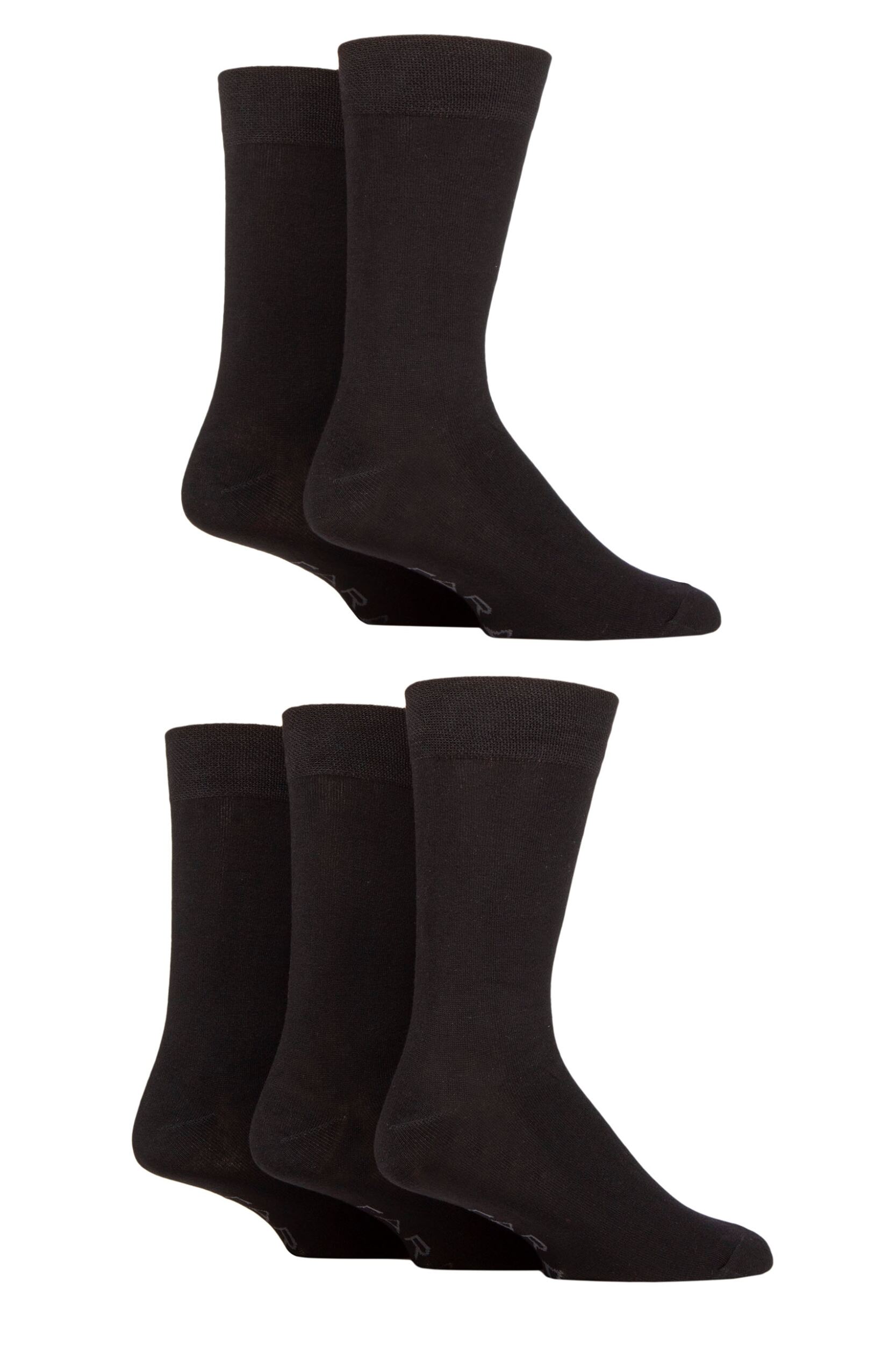 5 Pair Black  /  Charcoal Marl Classic Plain Bamboo Socks Men's 6-11 Mens - Farah