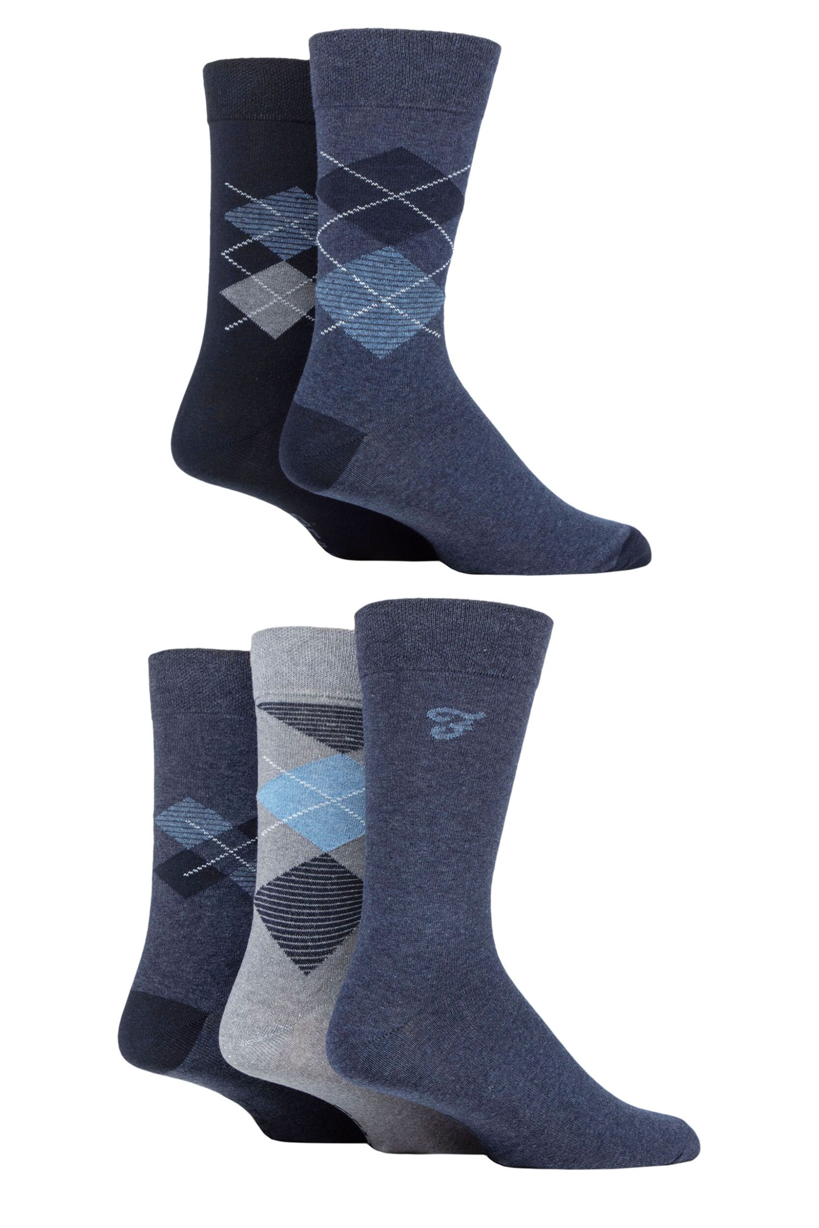 Mens 5 Pair Farah Patterned Striped and Argyle Cotton Socks Argyle Denim 6-11 Mens