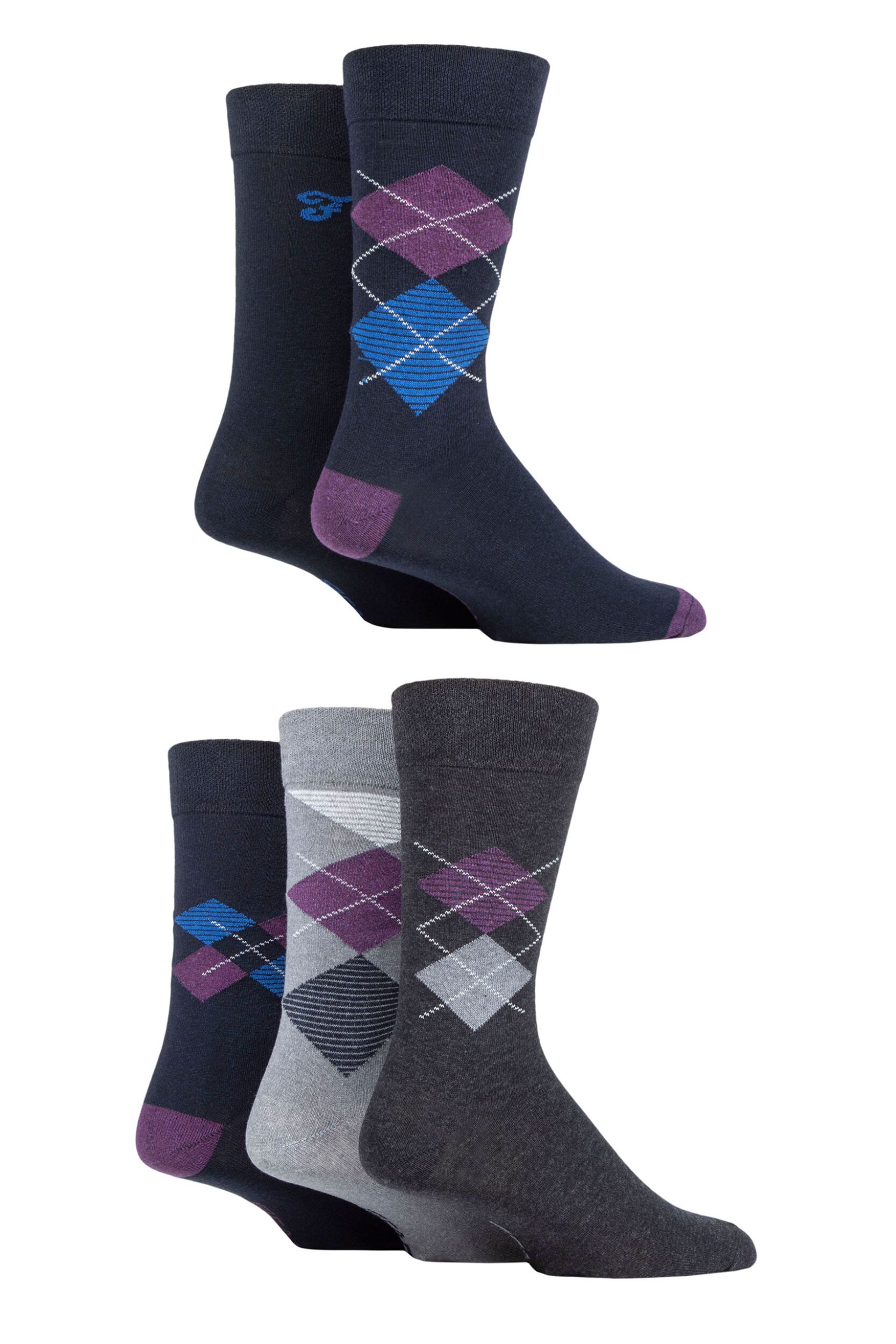 Mens 5 Pair Farah Patterned Striped and Argyle Cotton Socks Argyle Navy 6-11 Mens