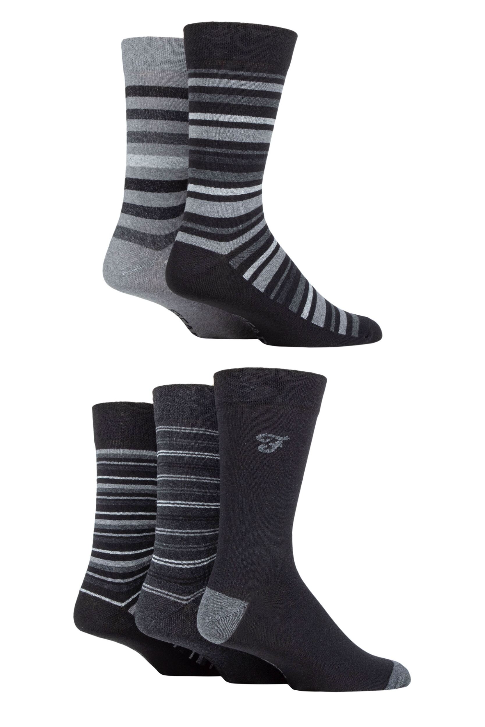Mens 5 Pair Farah Patterned Striped and Argyle Cotton Socks Stripe Black / Charcoal 6-11 Mens
