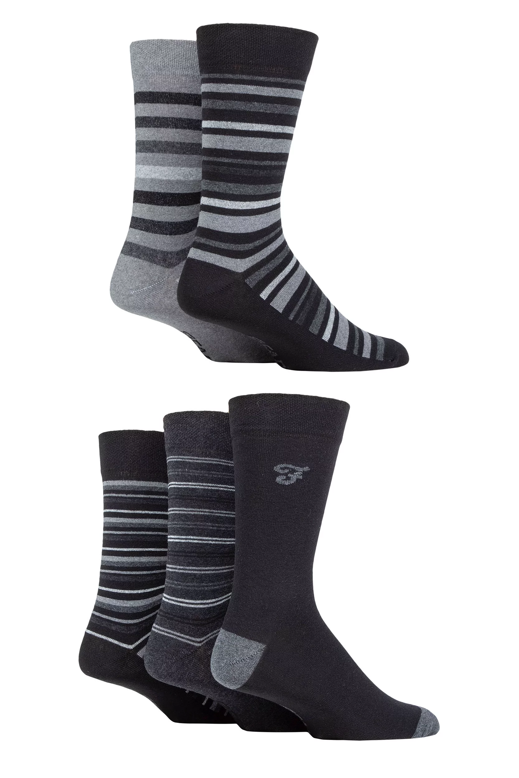 Mens 5 Pair Farah Patterned Striped and Argyle Cotton Socks Stripe Black / Charcoal 6-11 Mens