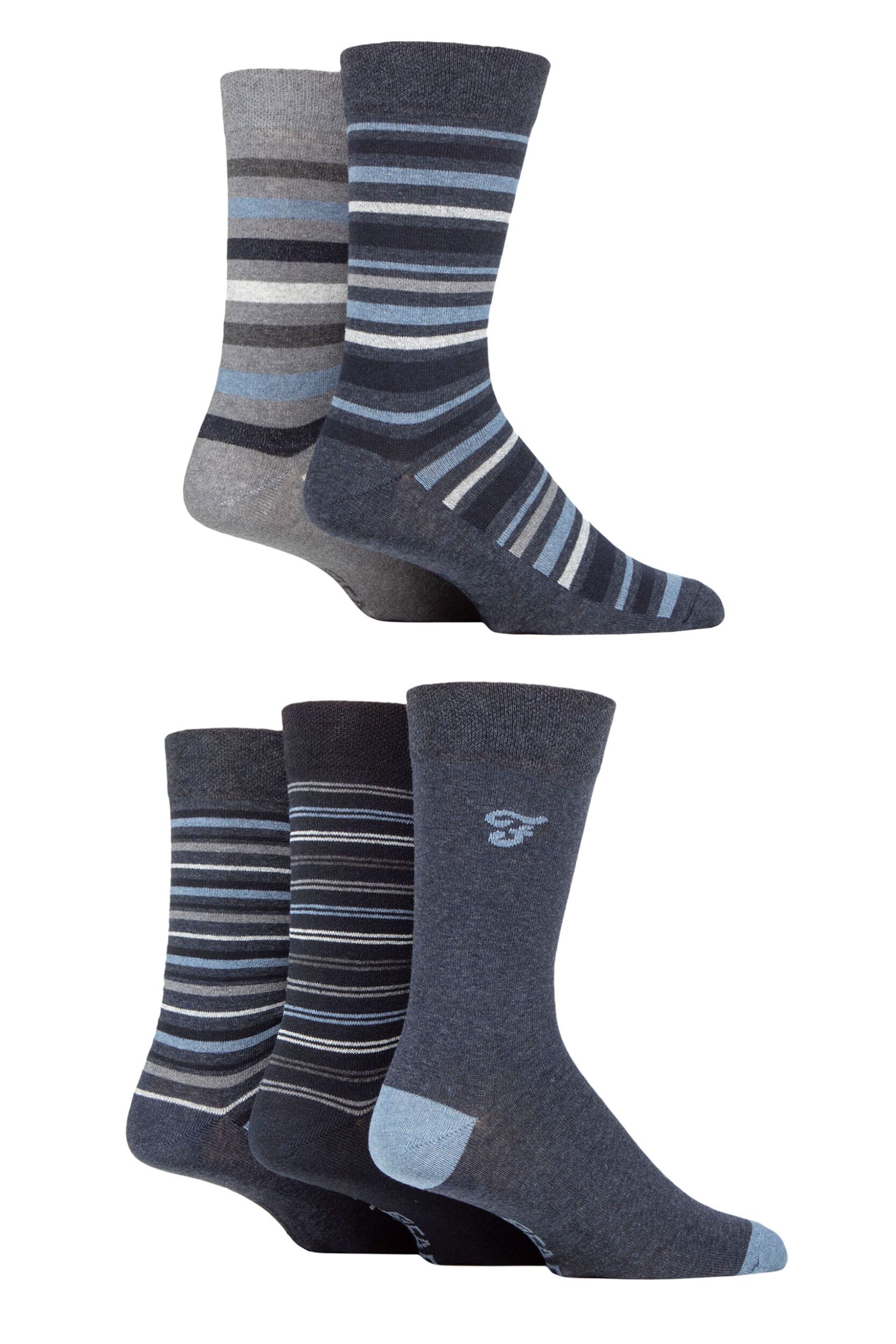 Mens 5 Pair Farah Patterned Striped and Argyle Cotton Socks Stripe Denim 6-11 Mens