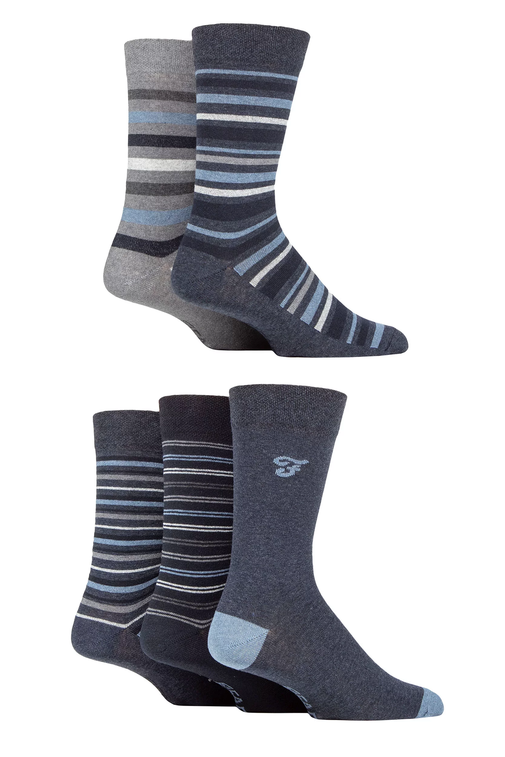 Mens 5 Pair Farah Patterned Striped and Argyle Cotton Socks Stripe Denim 6-11 Mens