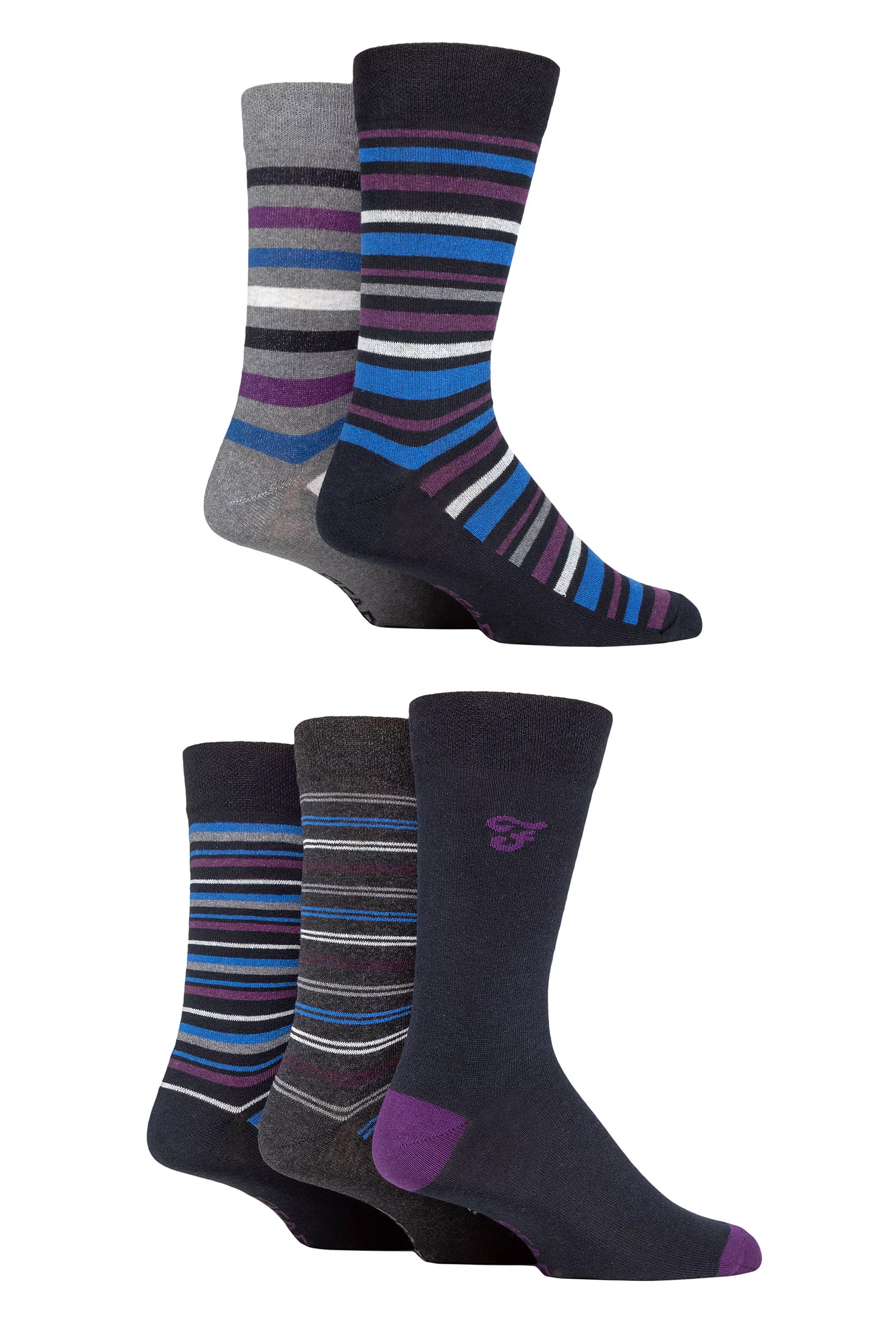 Mens 5 Pair Farah Patterned Striped and Argyle Cotton Socks Stripe Navy 6-11 Mens
