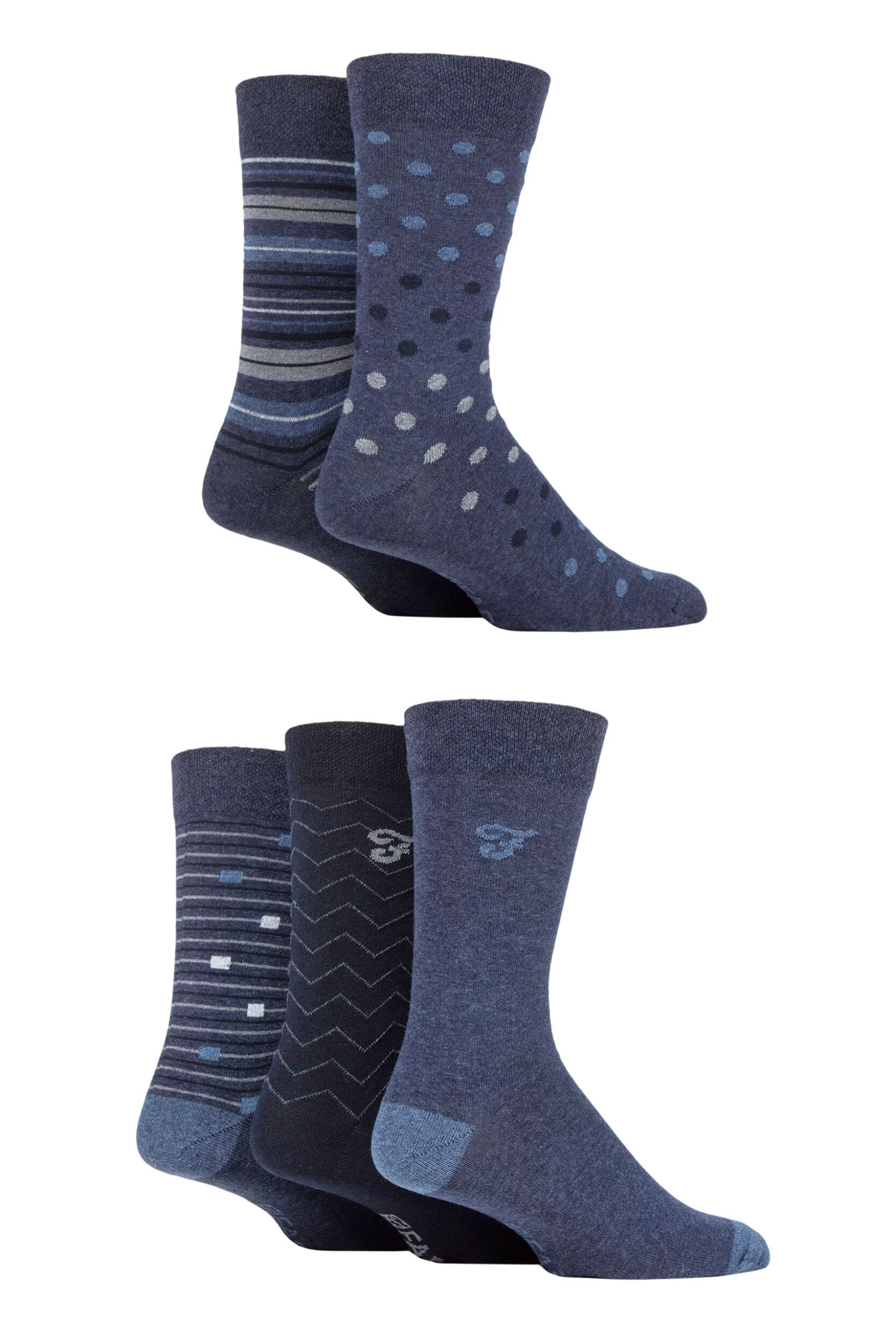 Mens 5 Pair Farah Patterned Striped and Argyle Cotton Socks Pattern Denim 6-11 Mens