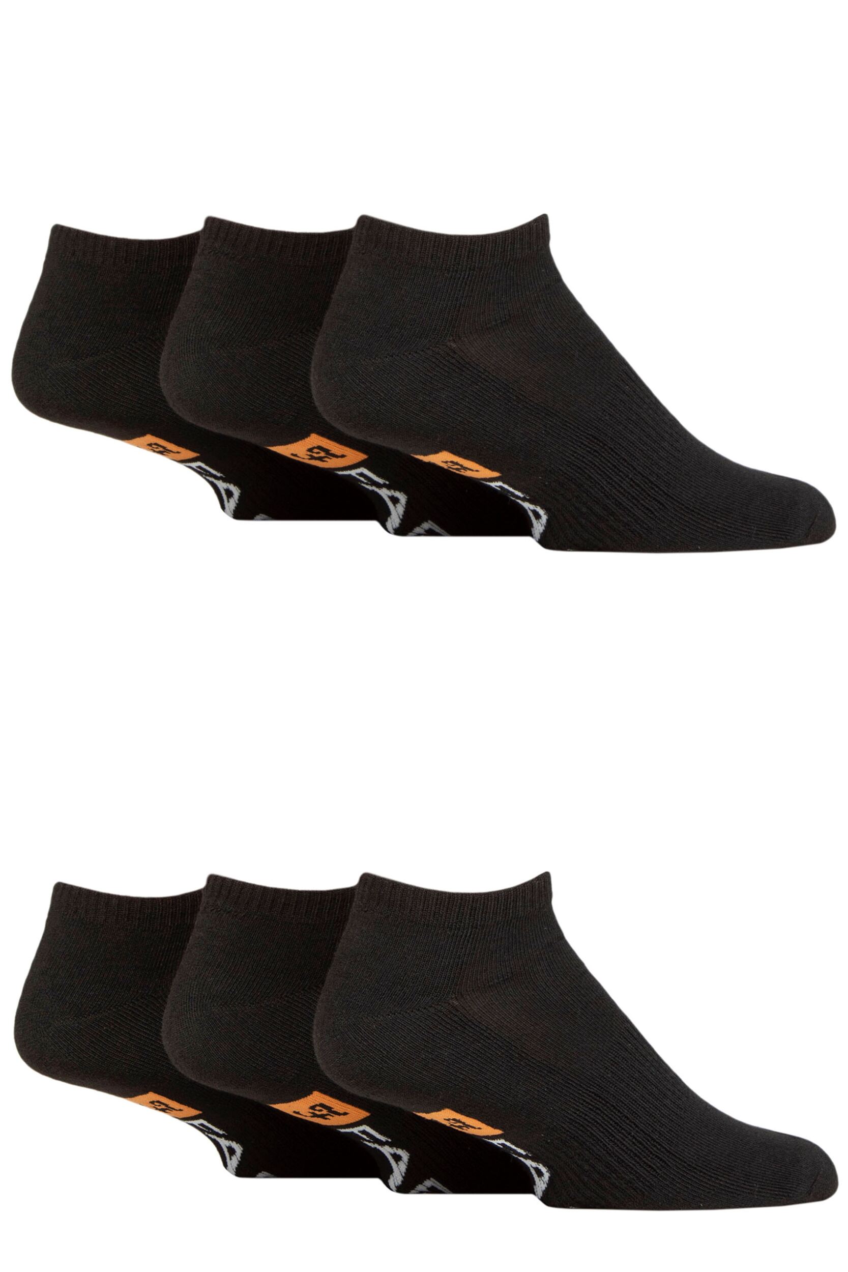 Mens 6 Pair Farah Plain, Patterned and Striped Trainer Socks Plain Black 6-11