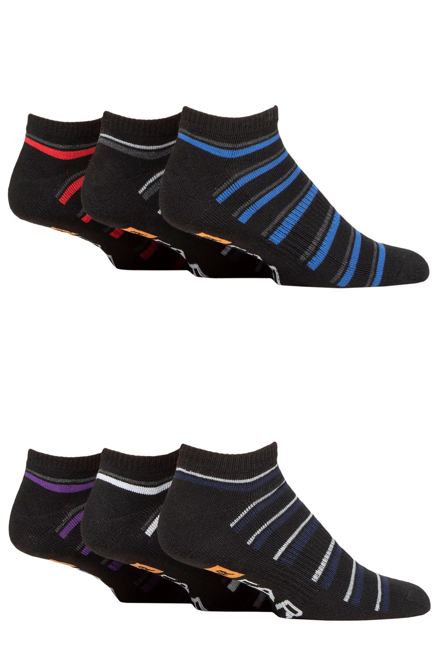 Mens 6 Pair Farah Plain, Patterned and Striped Trainer Socks Stripe Black 6