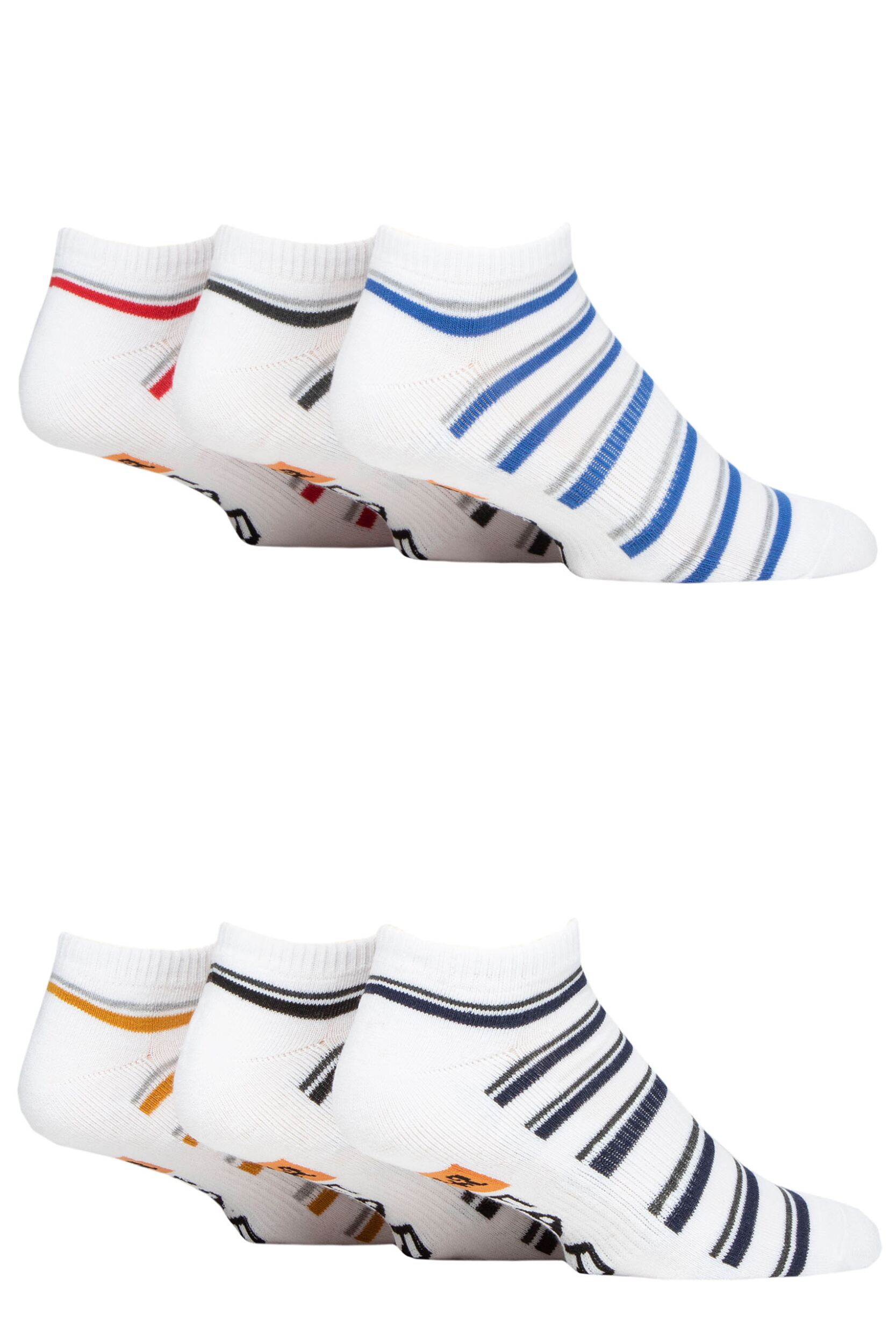 Image of Mens 6 Pair Farah Plain, Patterned and Striped Trainer Socks Stripe White 6-11