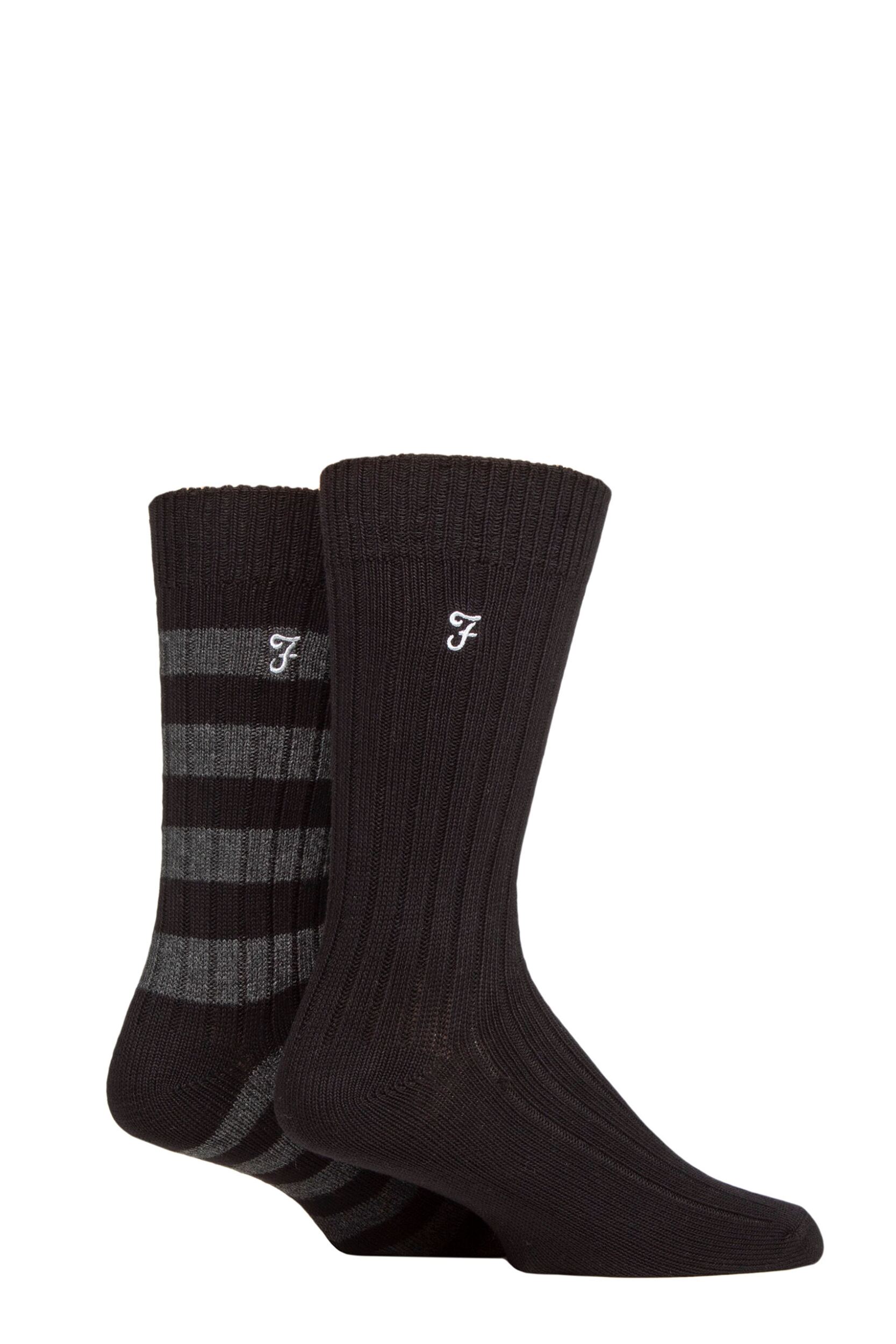Mens 2 Pair Farah Bamboo Boot Socks Black / Charcoal 6-11 Mens