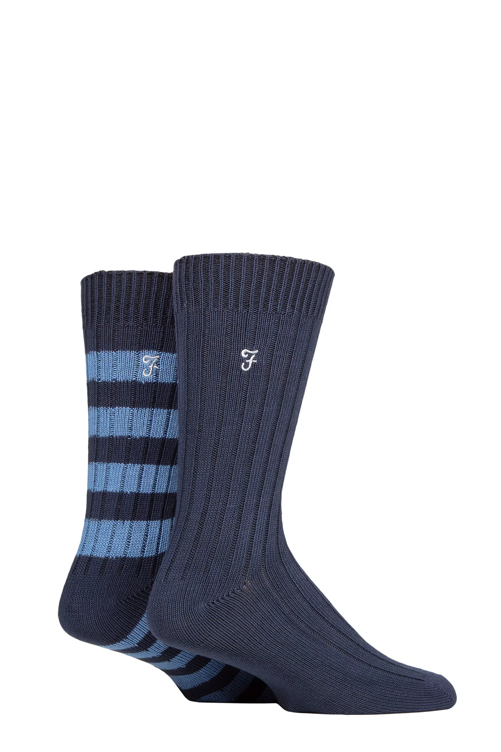 Mens 2 Pair Farah Bamboo Boot Socks Navy / Blue 6-11 Mens