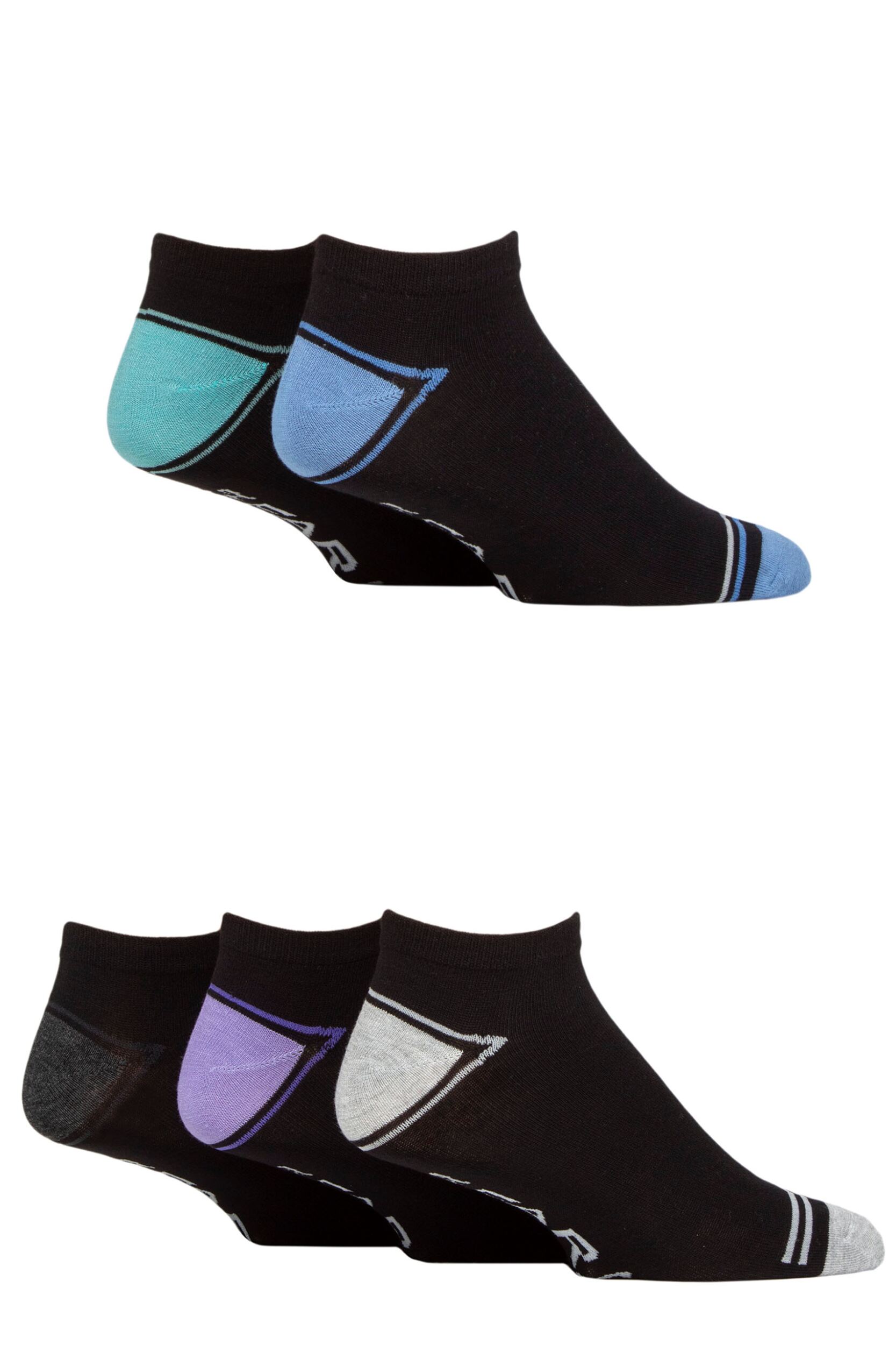 Mens 5 Pair Farah Striped Bamboo Trainer Socks Black 6-11 Mens