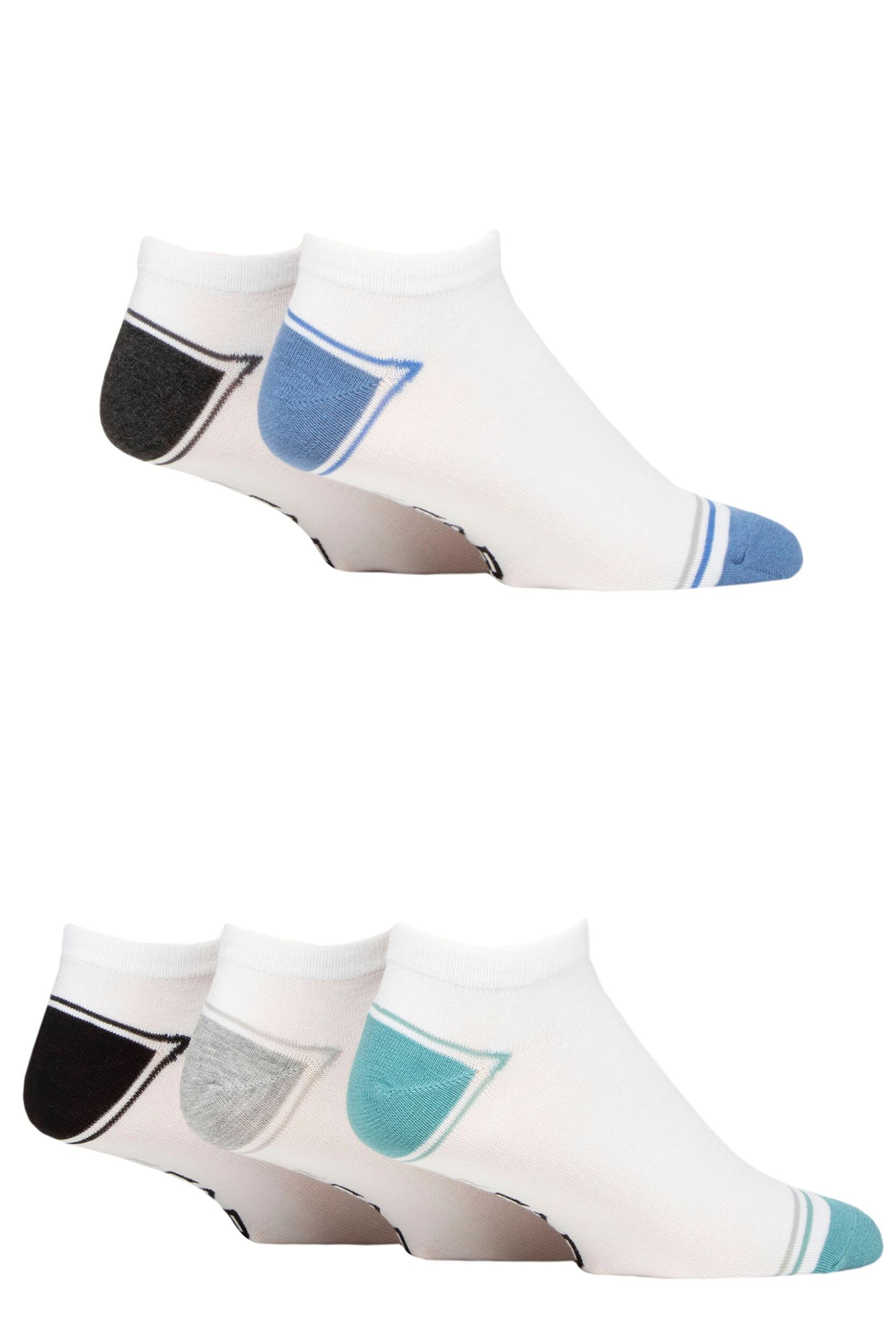 Mens 5 Pair Farah Striped Bamboo Trainer Socks White 6-11 Mens