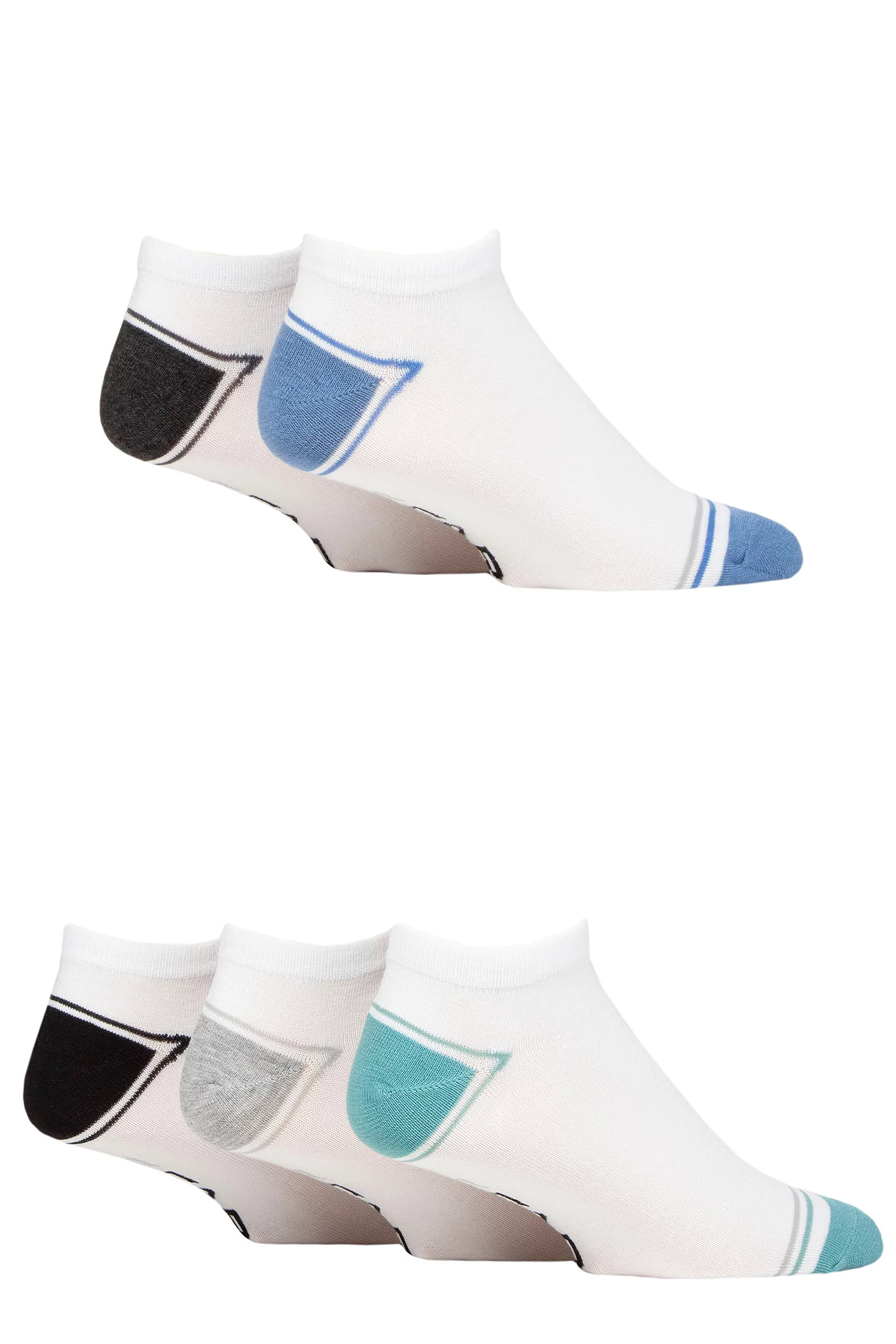 Mens 5 Pair Farah Striped Bamboo Trainer Socks White 6-11 Mens