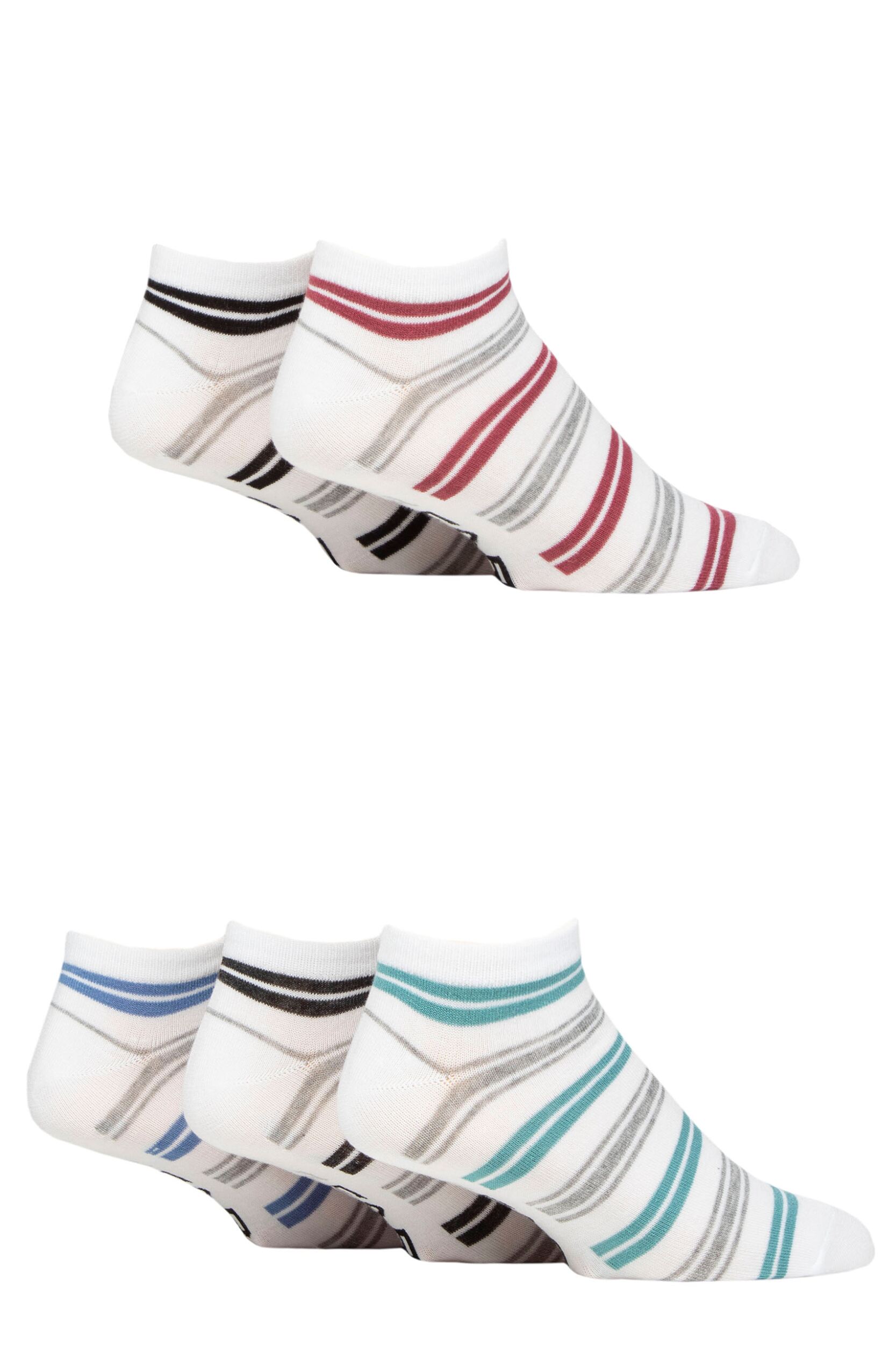 Mens 5 Pair Farah Striped Bamboo Trainer Socks White Stripe 6-11 Mens