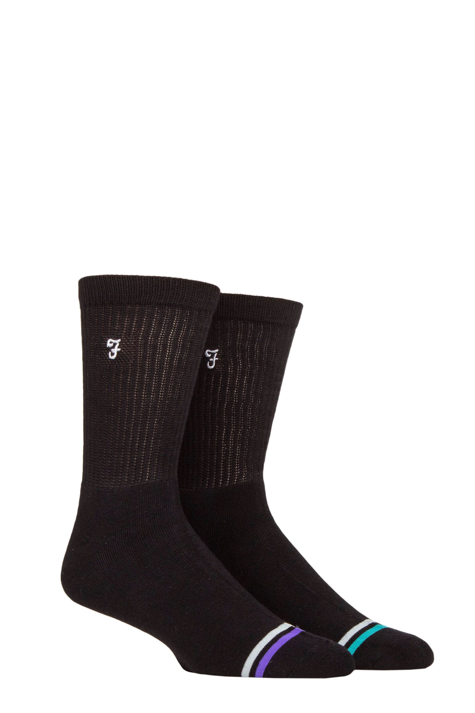 Mens 2 Pair Farah Bamboo Leisure Socks Black 6-11 Mens