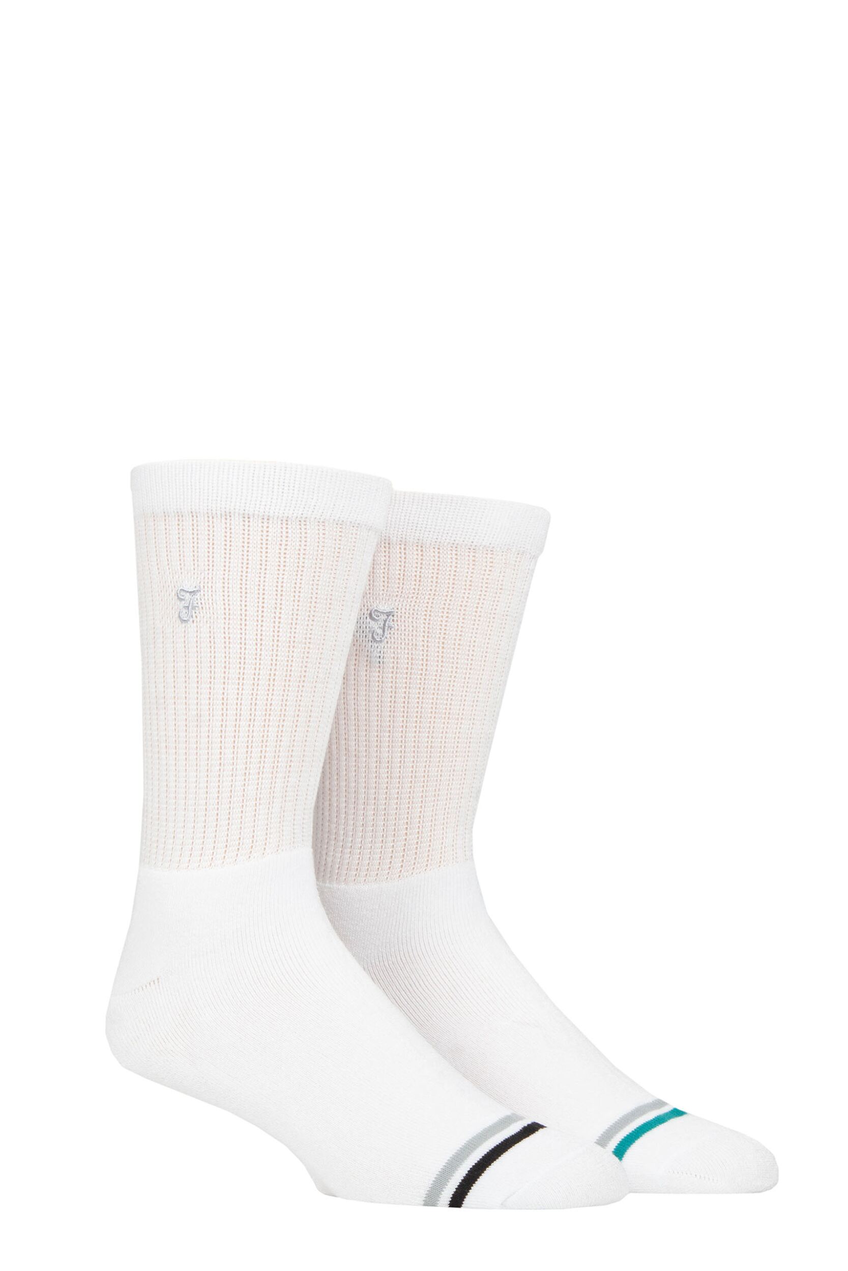 Mens 2 Pair Farah Bamboo Leisure Socks White 6-11 Mens