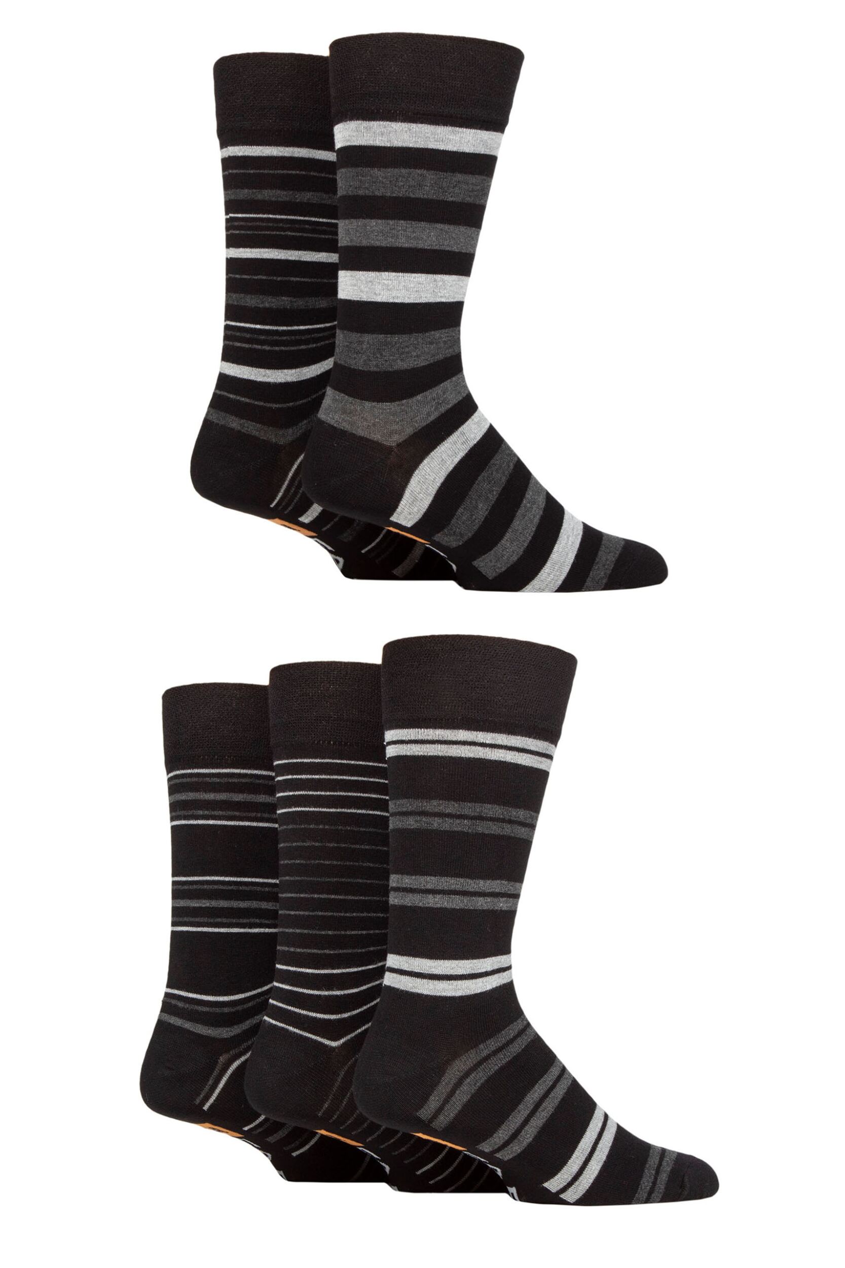 Mens 5 Pair Farah Argyle, Patterned and Striped Bamboo Socks Black / Charcoal / Grey Stripe 6-11 Mens