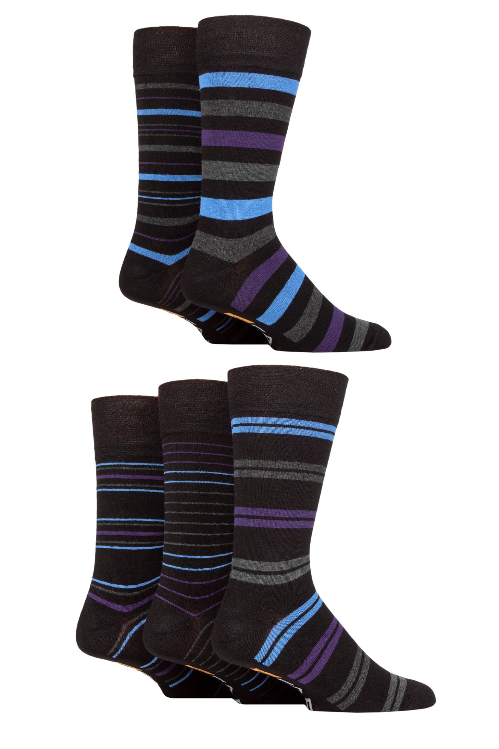 Mens 5 Pair Farah Argyle, Patterned and Striped Bamboo Socks Black / Purple / Blue Stripe 6-11 Mens