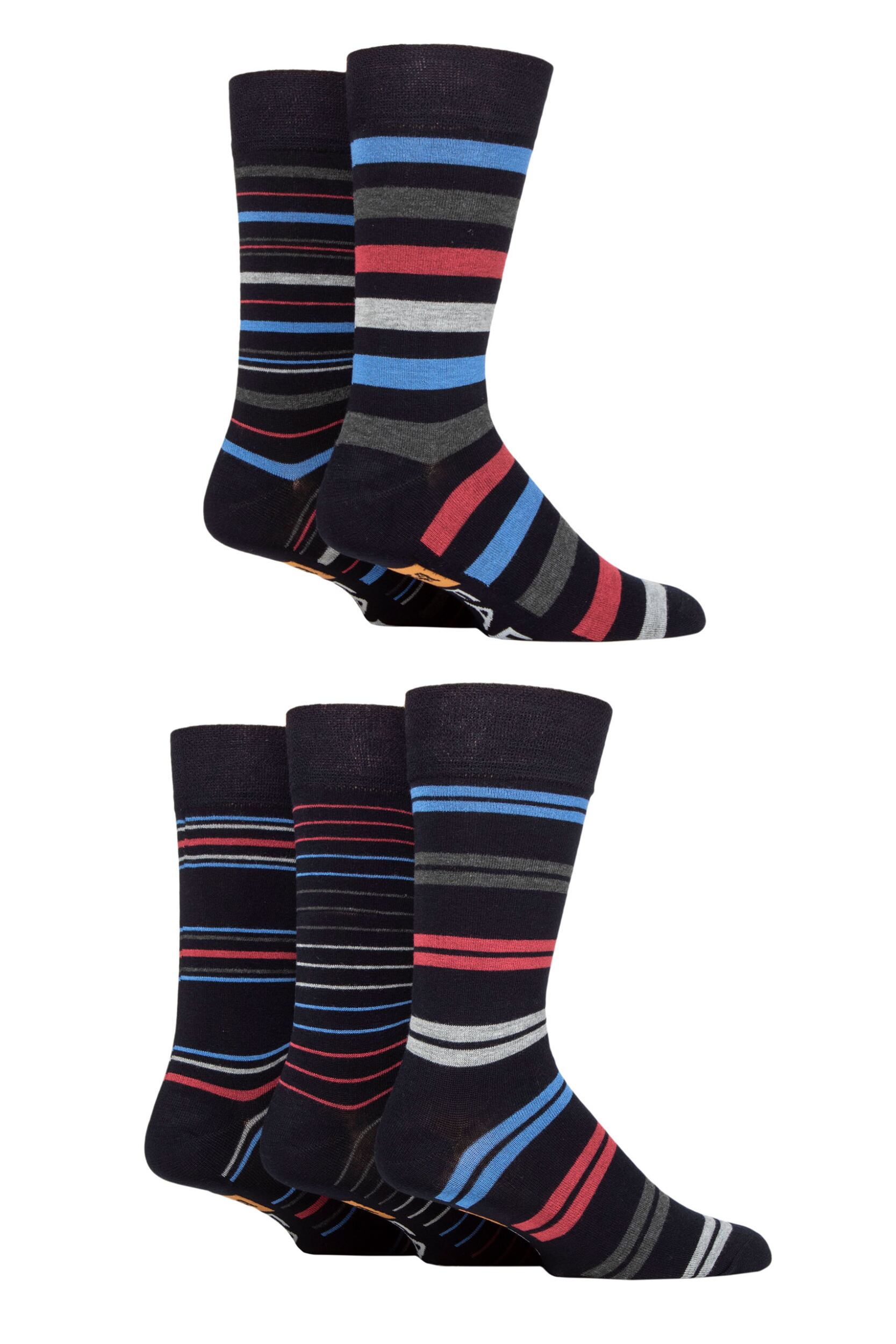 Mens 5 Pair Farah Argyle, Patterned and Striped Bamboo Socks Navy / Blue / Berry Stripe 6-11 Mens