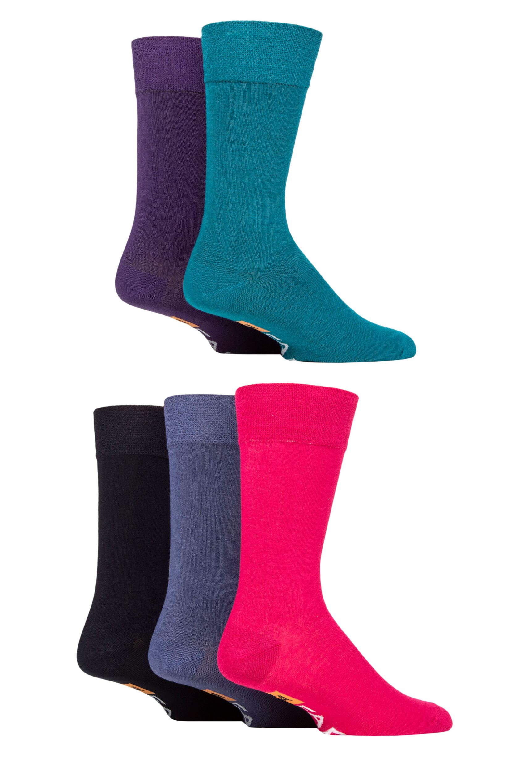 Mens 5 Pair Farah Classic Plain Bamboo Socks Deep Colourburst 6-11 Mens