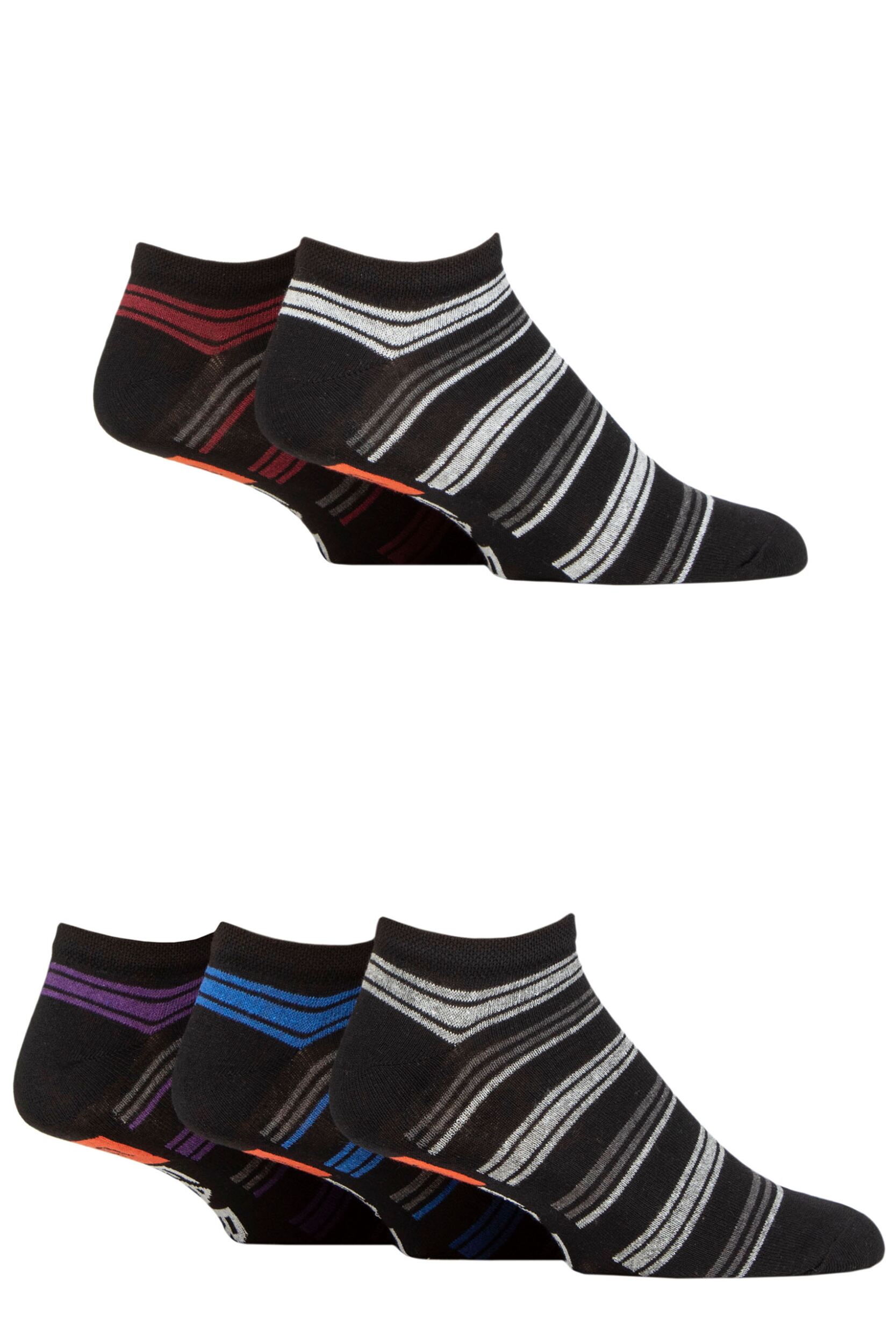 Image of Mens 5 Pair Farah Striped Regenerated Cotton Trainer Socks Black / Stripe 6-11