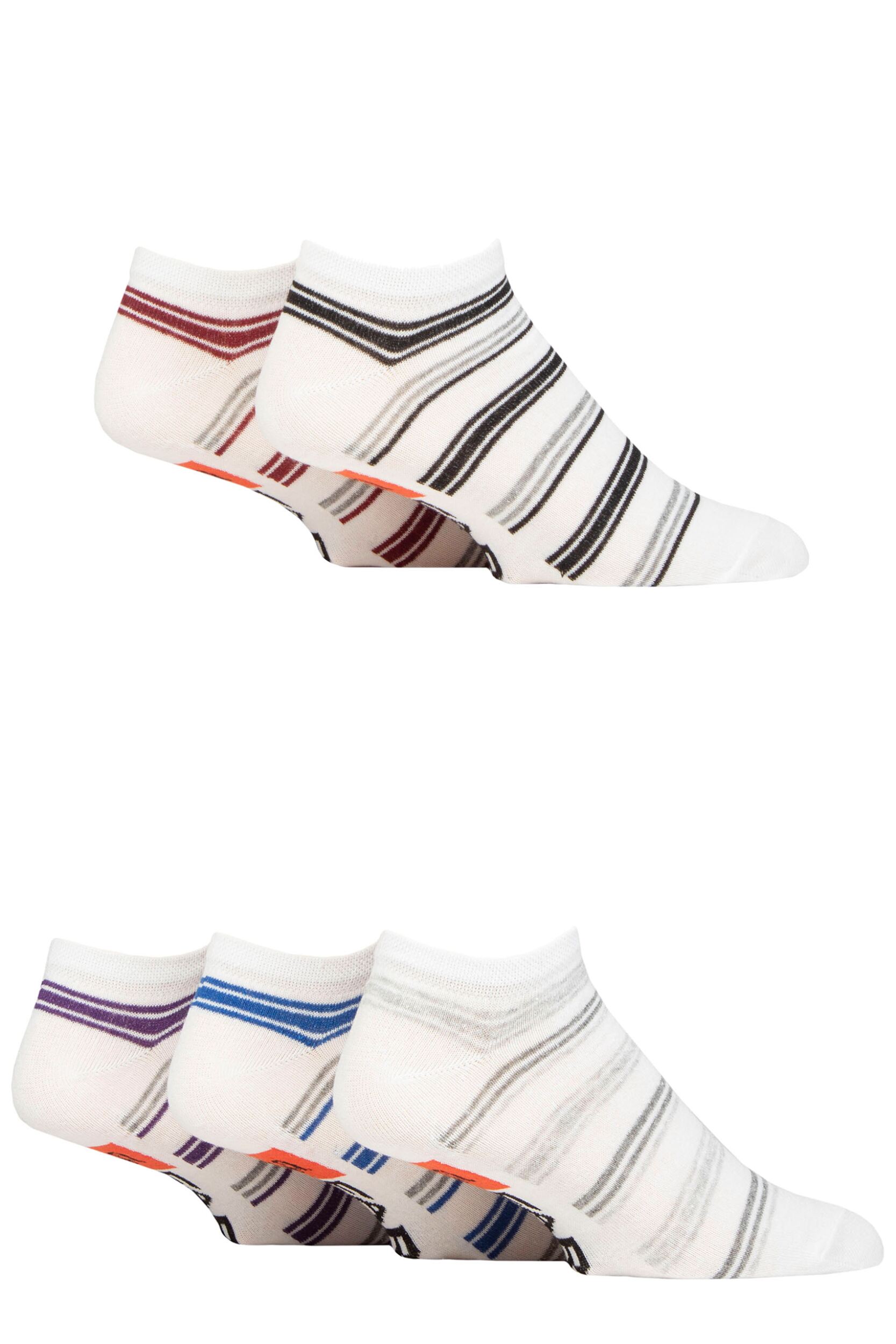 Mens 5 Pair Farah Striped Regenerated Cotton Trainer Socks White / Stripe 6-11
