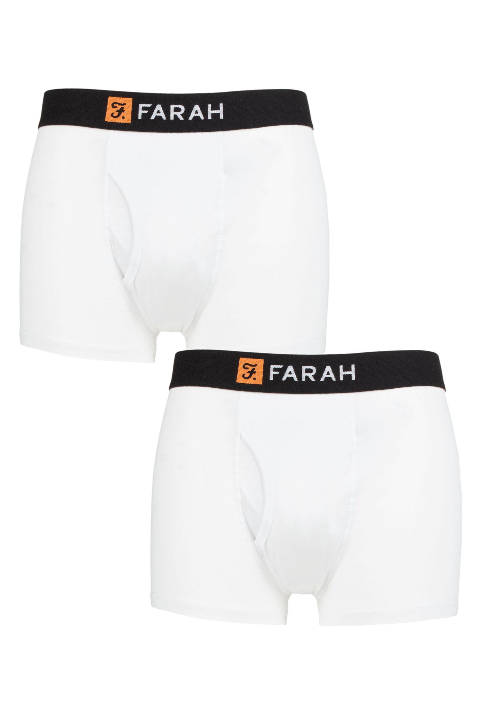 Mens 2 Pack Farah Plain and Striped Cotton Classic Keyhole Trunks White / White M