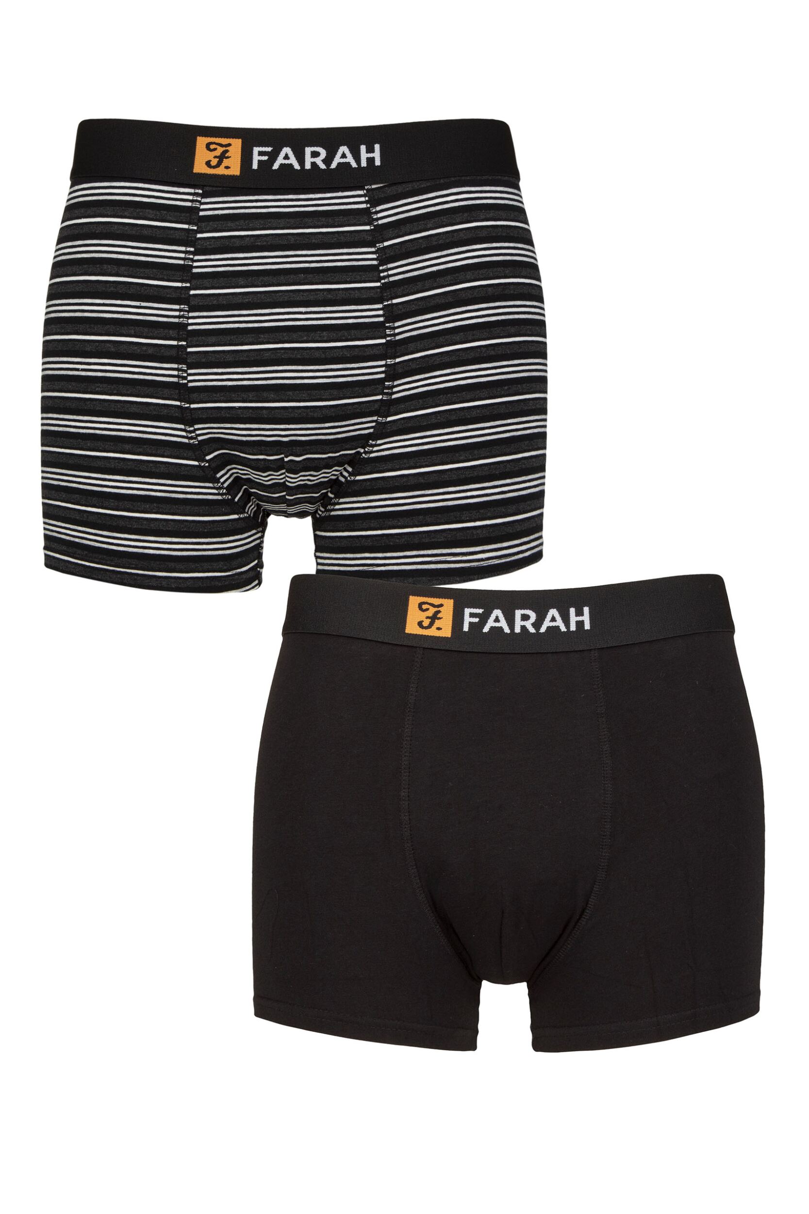 Image of Mens 2 Pack Farah Plain and Striped Cotton Classic Fitted Trunks Fine Stripe Black / Charcoal S