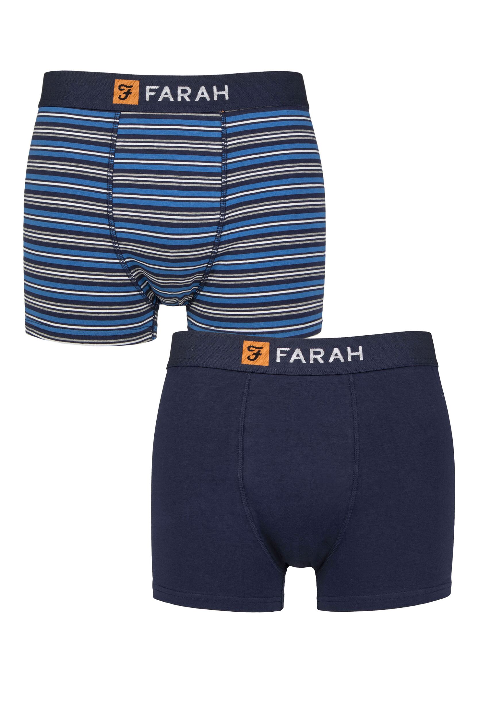 Mens 2 Pack Farah Plain and Striped Cotton Classic Fitted Trunks Fine Stripe Navy / Blue XXL