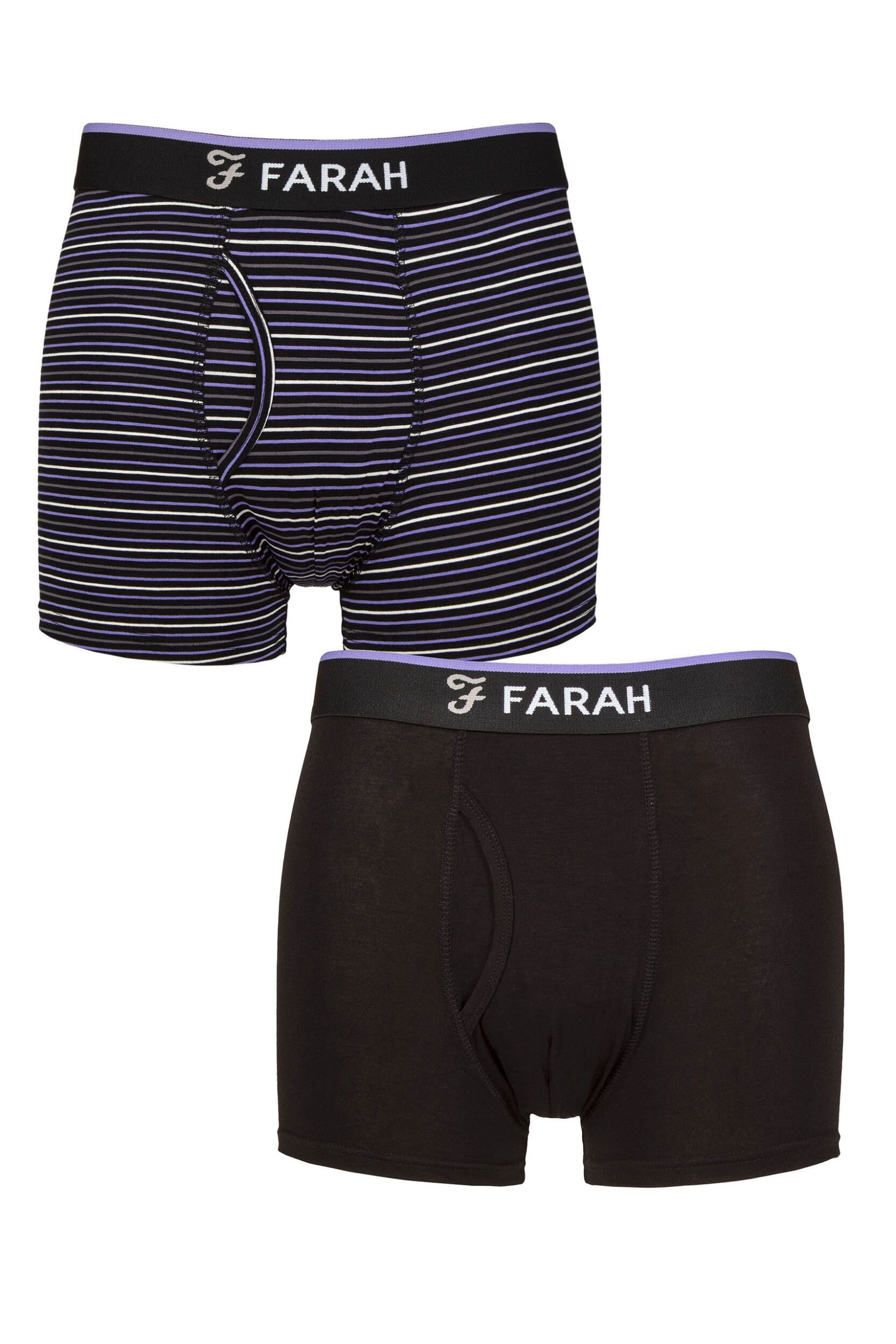 Image of Mens 2 Pair Farah Plain and Stripe Bamboo Keyhole Trunks Stripe Black / Purple M