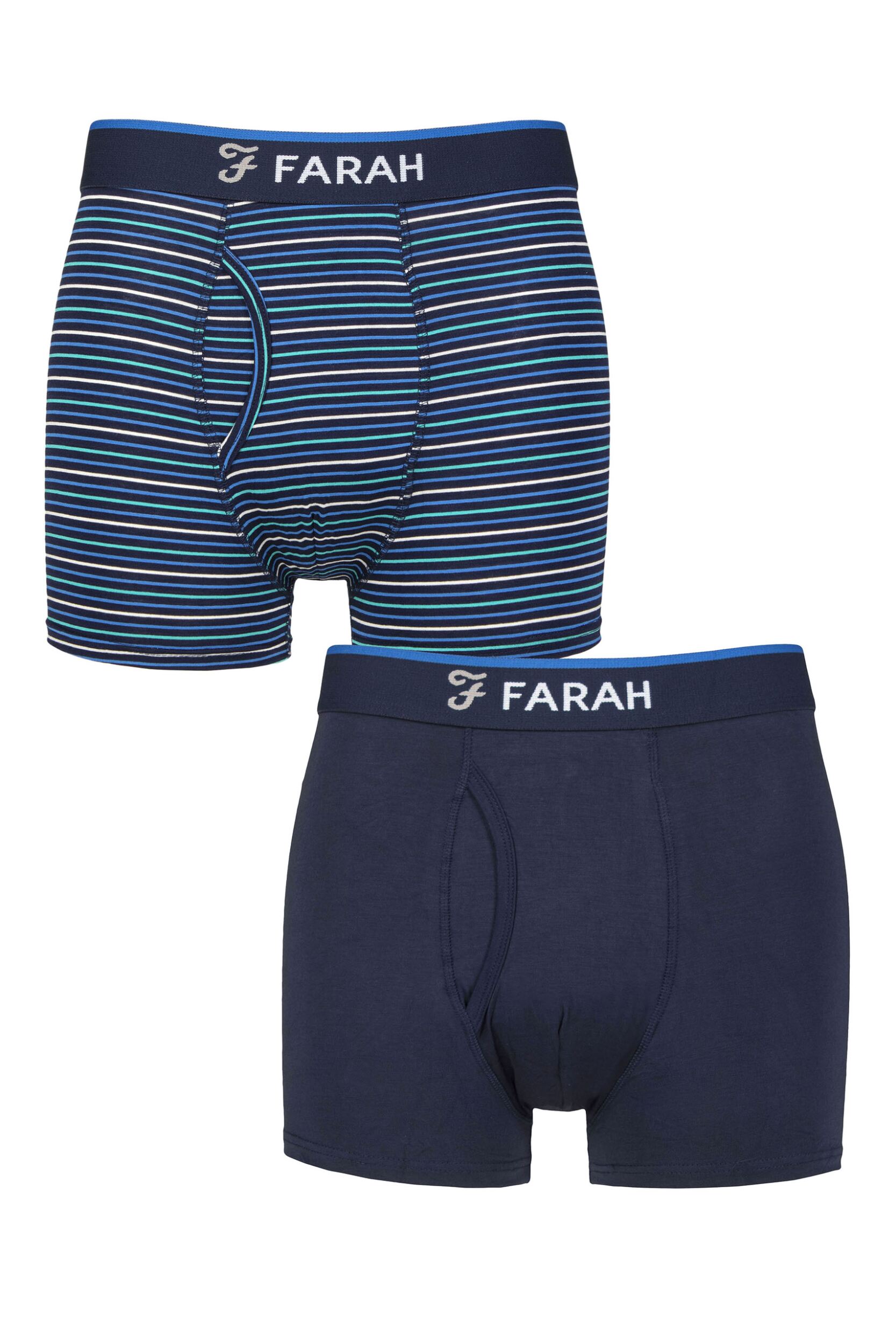 Mens 2 Pair Farah Plain and Stripe Bamboo Keyhole Trunks Stripe Dark Navy / Blue XL