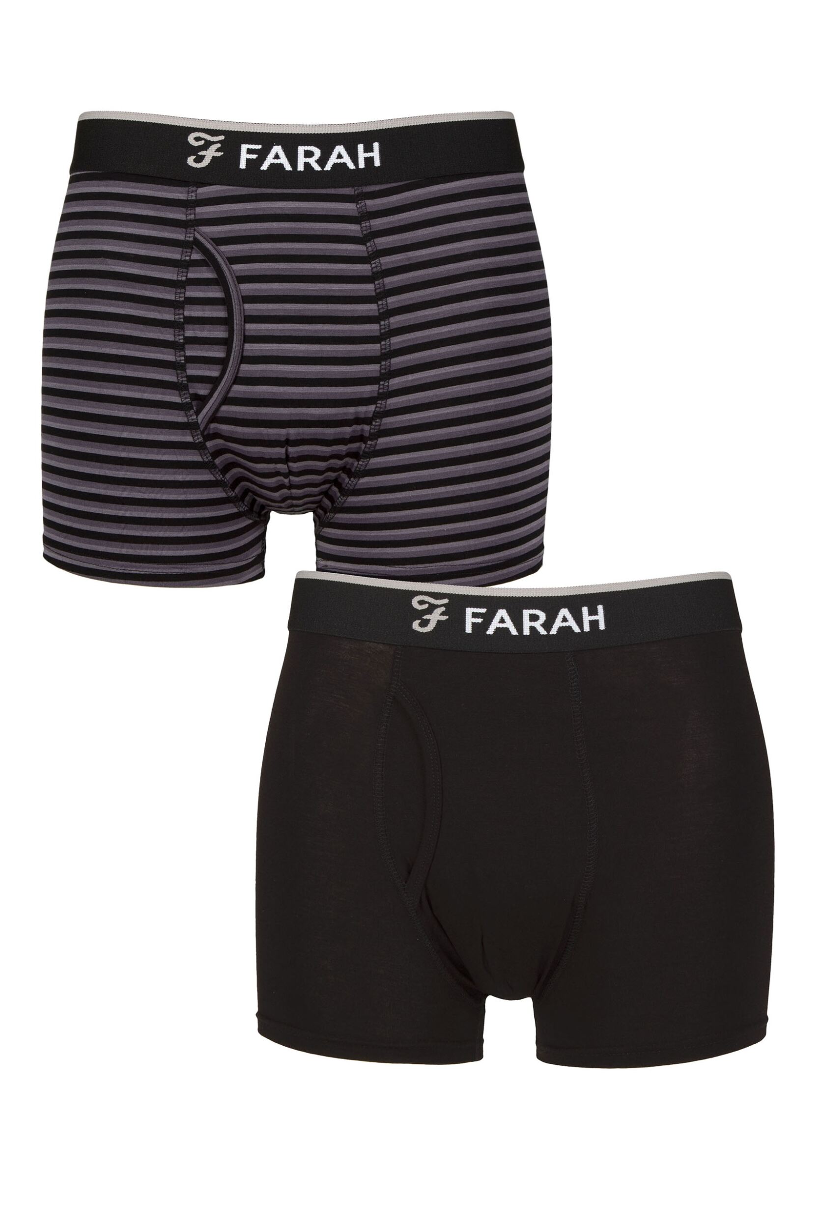 Mens 2 Pair Farah Plain and Stripe Bamboo Keyhole Trunks Stripe Black / Charcoal M