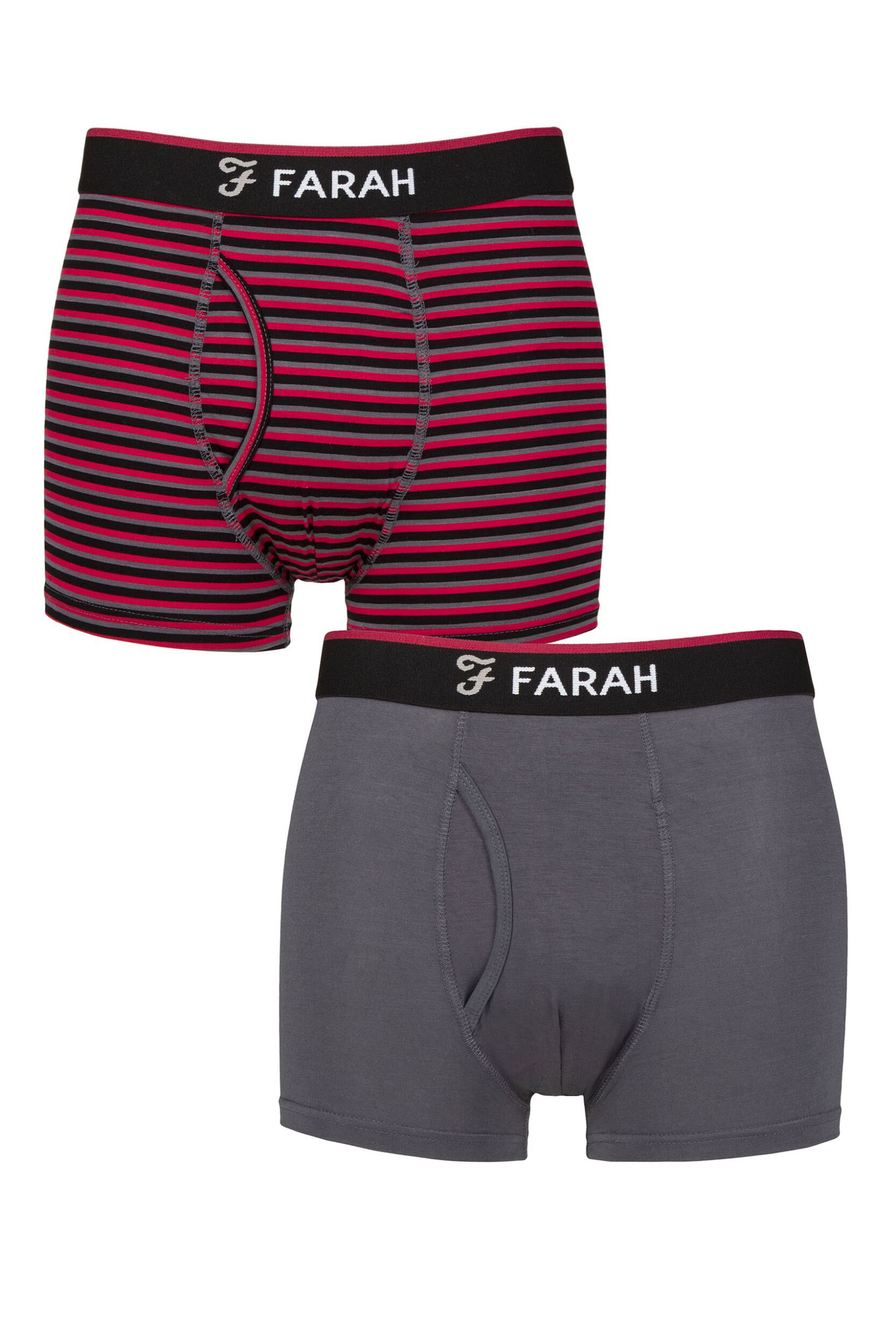 Image of Mens 2 Pair Farah Plain and Stripe Bamboo Keyhole Trunks Stripe Charcoal / Berry S