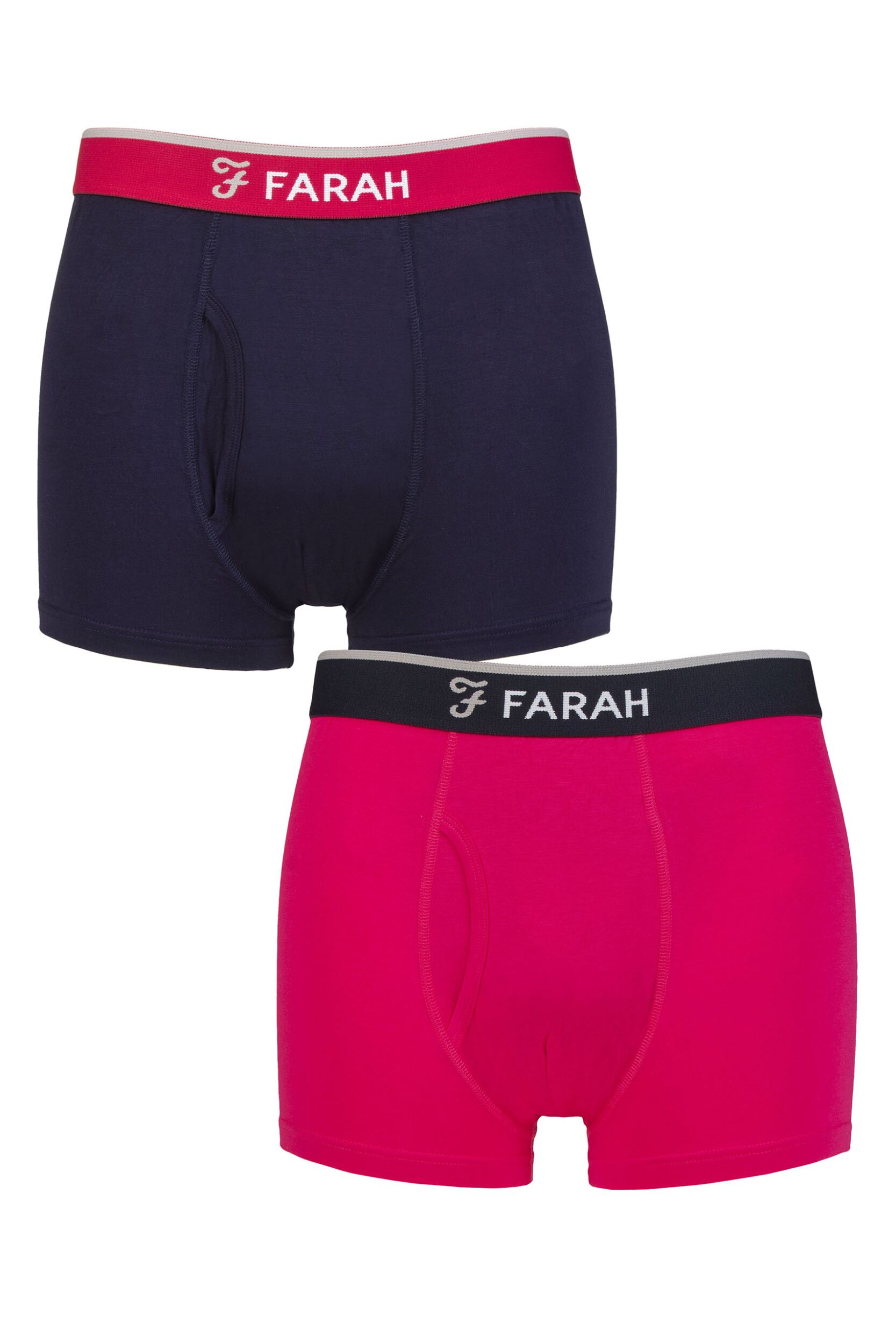 Mens 2 Pair Farah Plain and Stripe Bamboo Keyhole Trunks Plain Navy / Cerise L