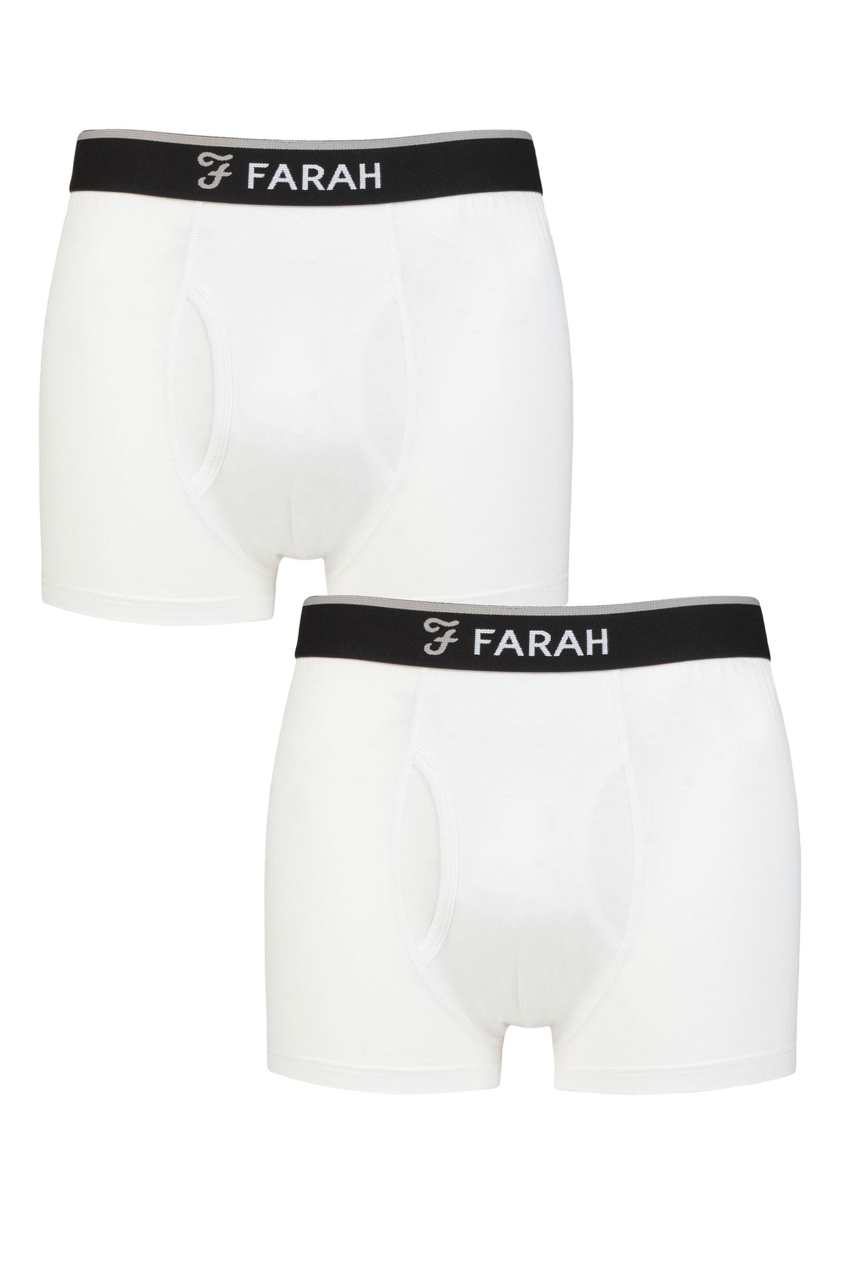 Mens 2 Pair Farah Plain and Stripe Bamboo Keyhole Trunks Plain White / White M