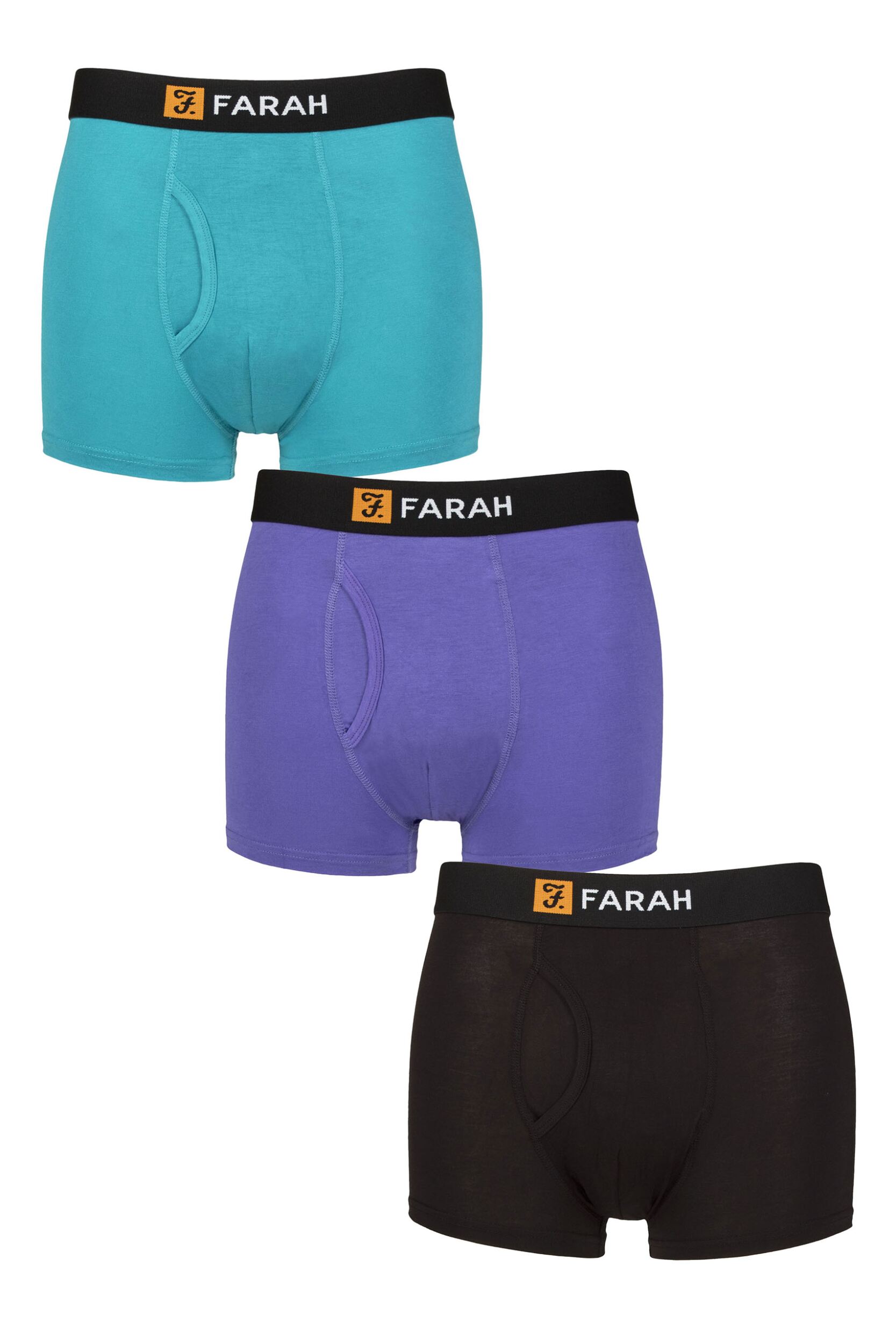 Mens 3 Pack Farah Bamboo Fitted Keyhole Trunks Black / Purple XXL