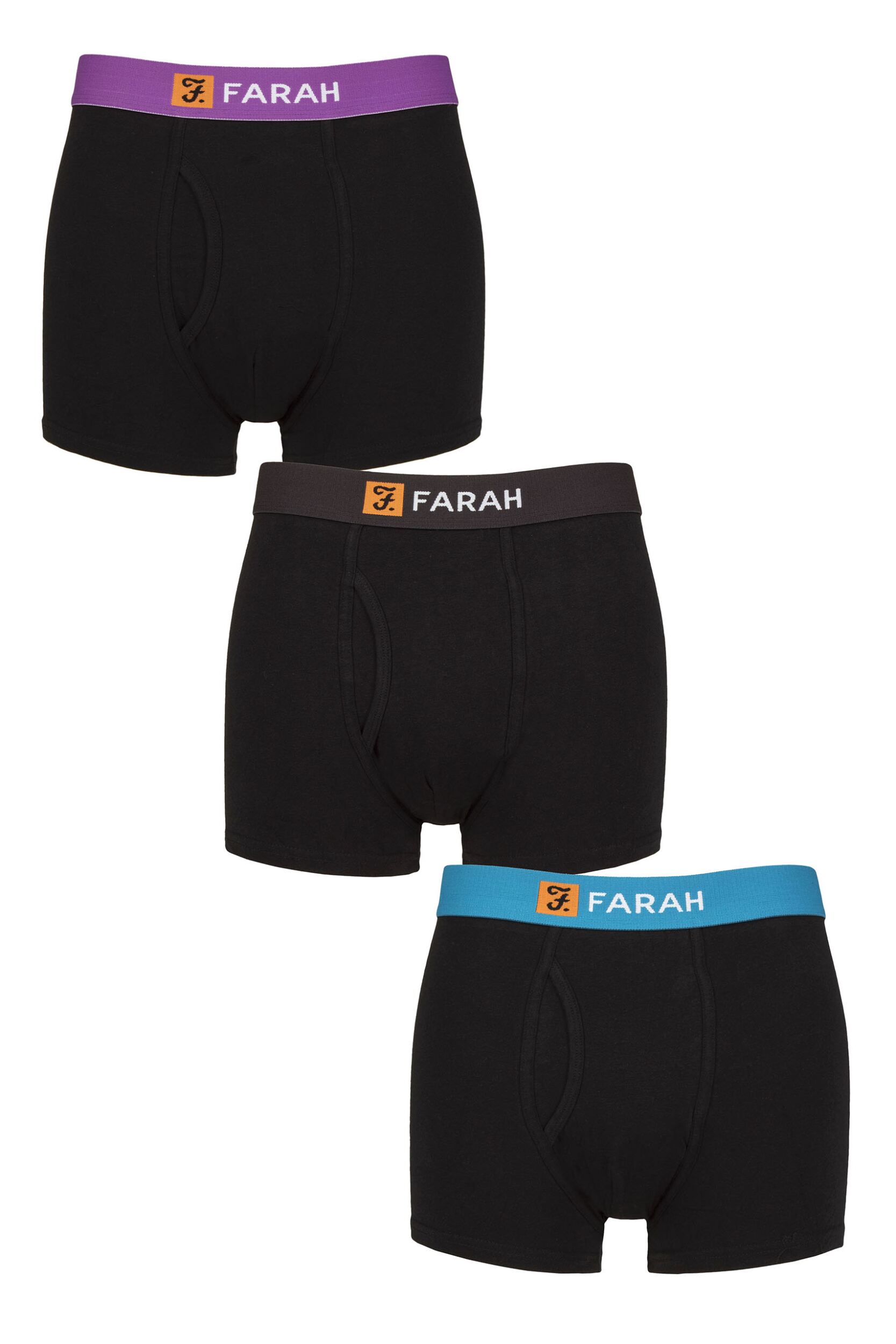 Image of Mens 3 Pack Farah Cotton Keyhole Trunks Black L