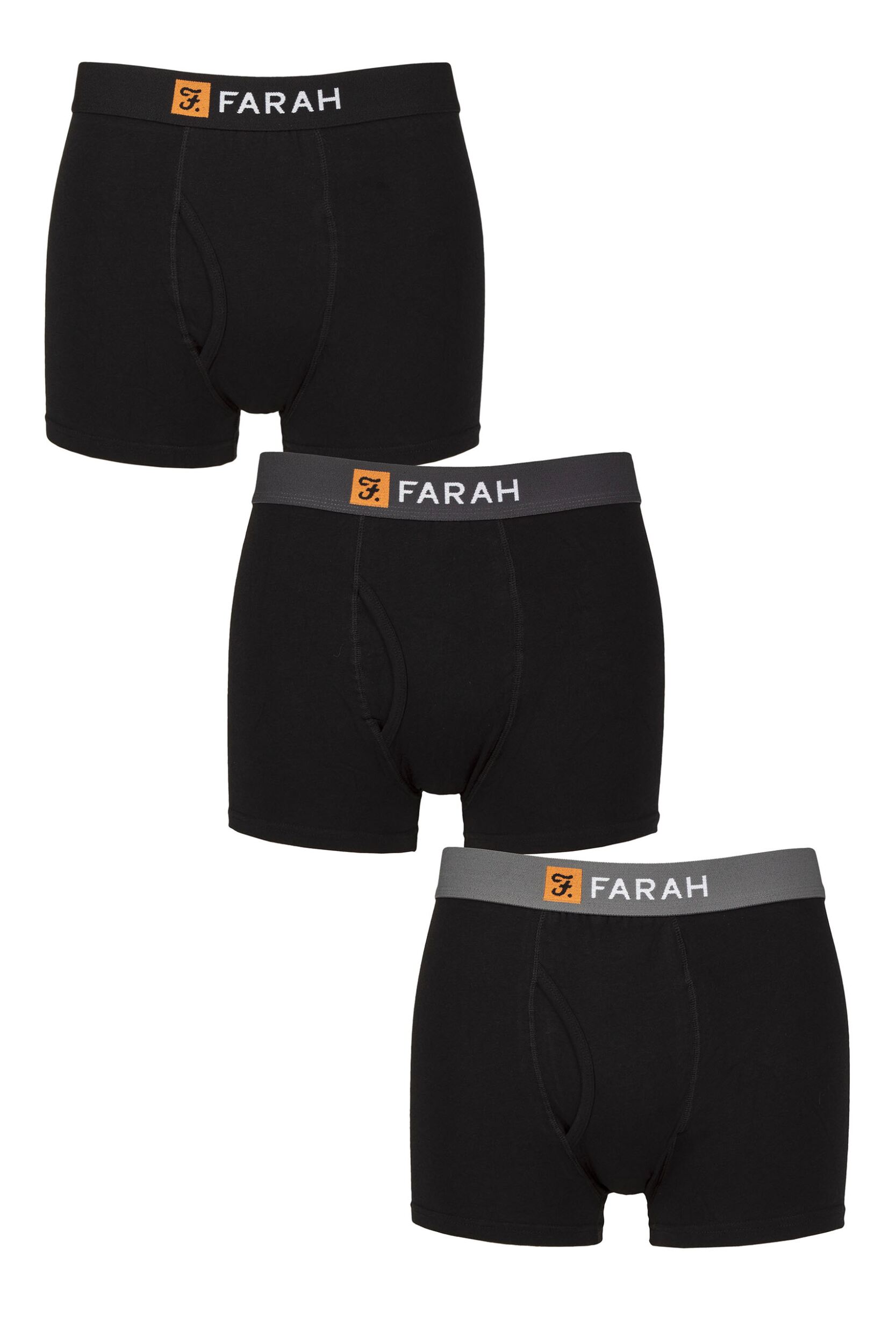 Image of Mens 3 Pack Farah Cotton Keyhole Trunks Black Tonal XL