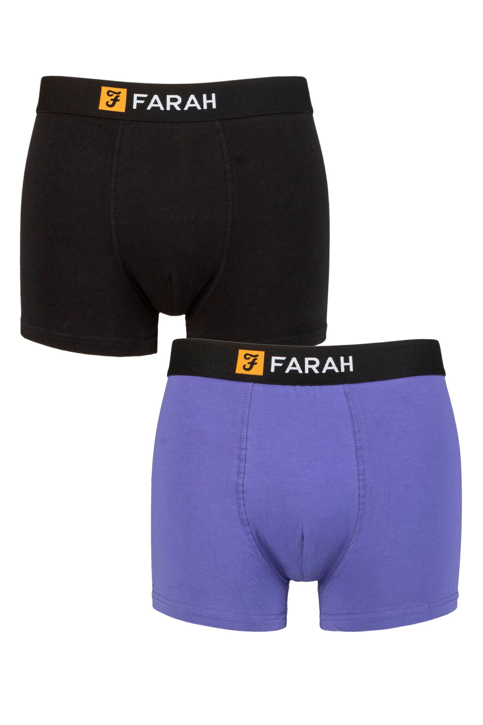 Image of Mens 2 Pack Farah Cotton Classic Fitted Trunks Black / Purple L